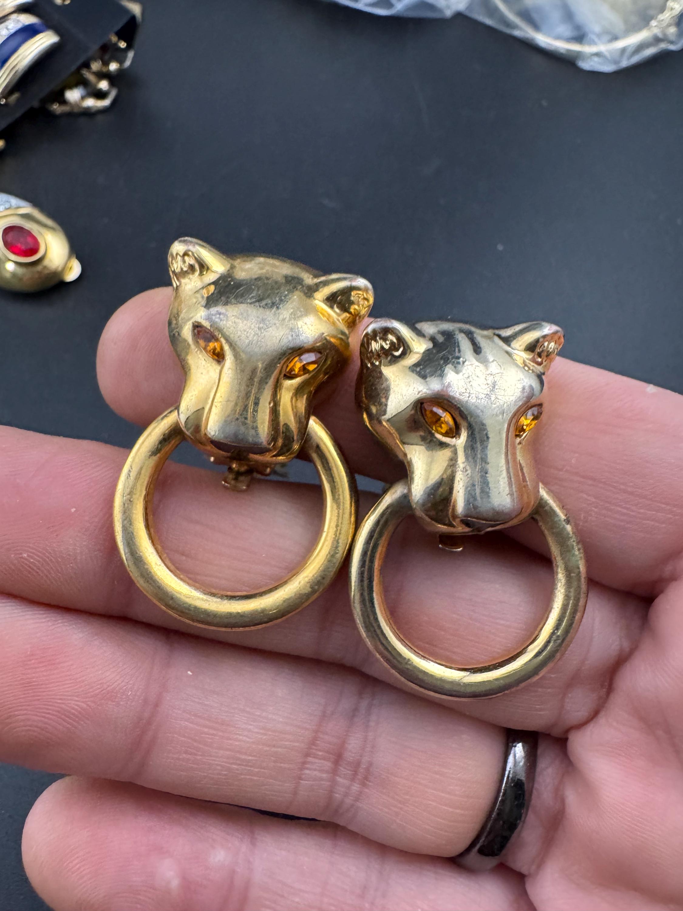 Big gold Leopard hoop Earrings: Gold Tone Door Knocker Style