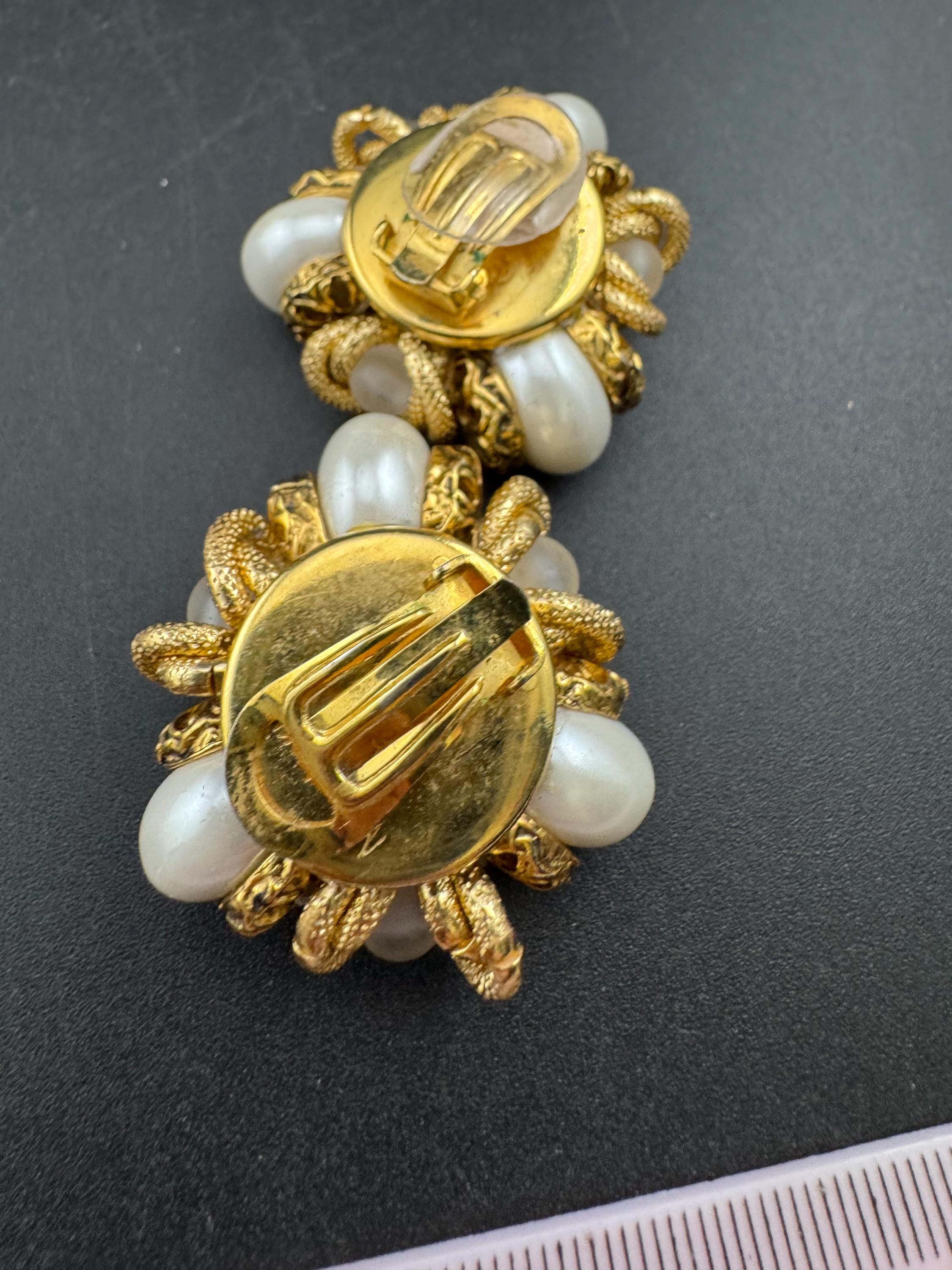 oversized cluster faux Pearl gold beaded Clip on Earrings, 3.5cm designer style