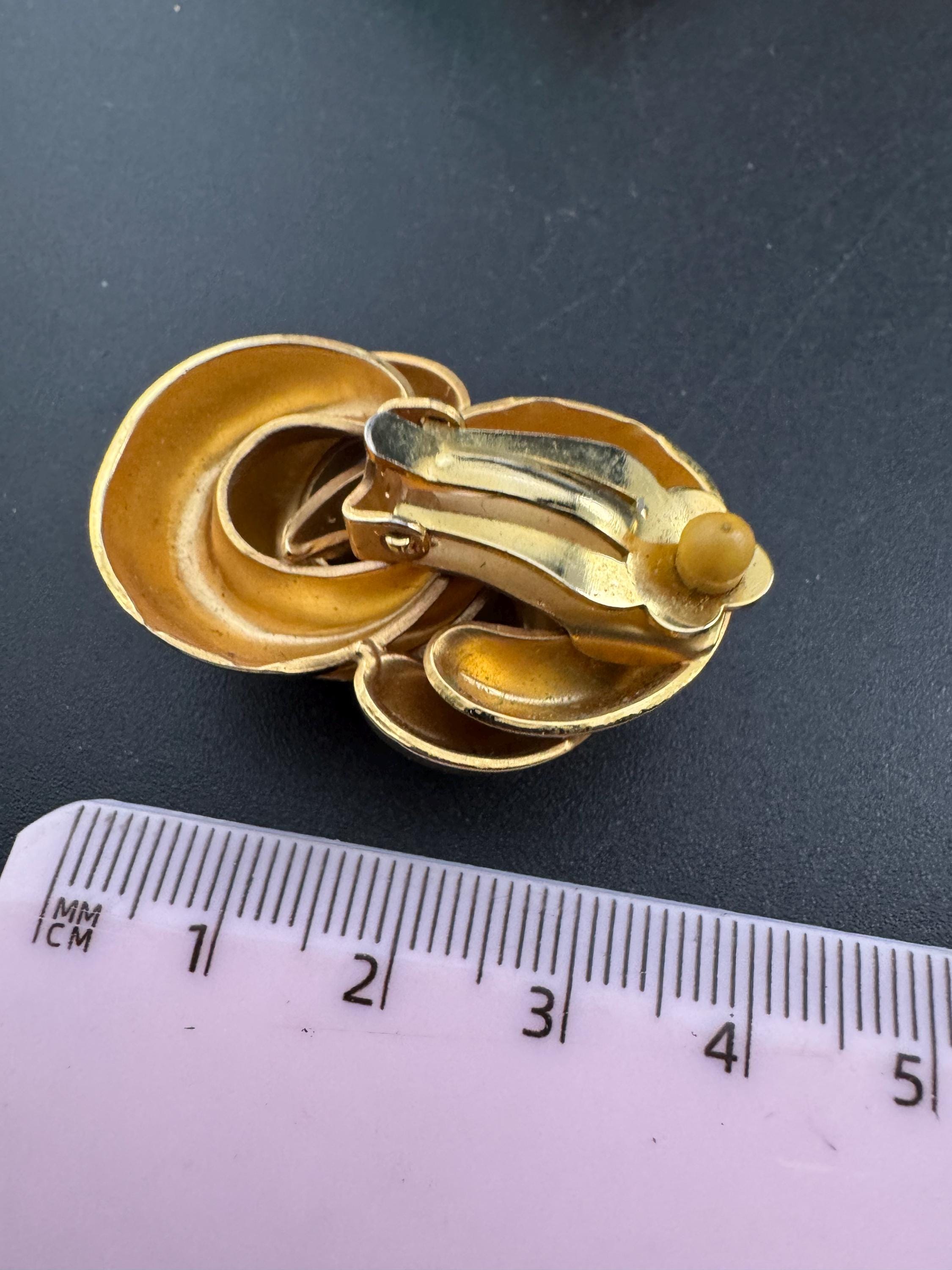 Oversized swirl knot clip on earrings,  Vintage Matt gold tone