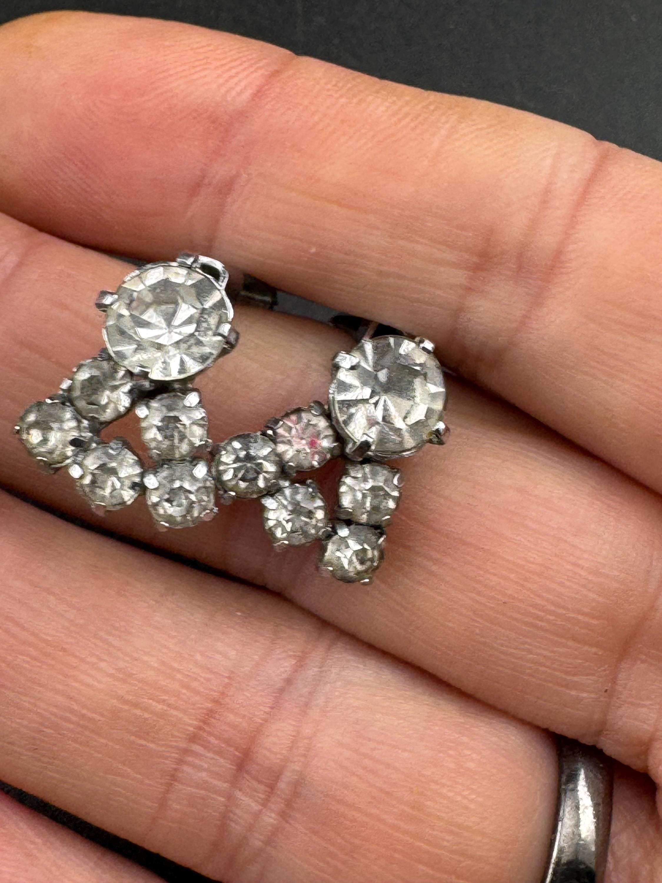 Small vintage clear Diamanté Rhinestone Clip On Earrings,  mid century studs