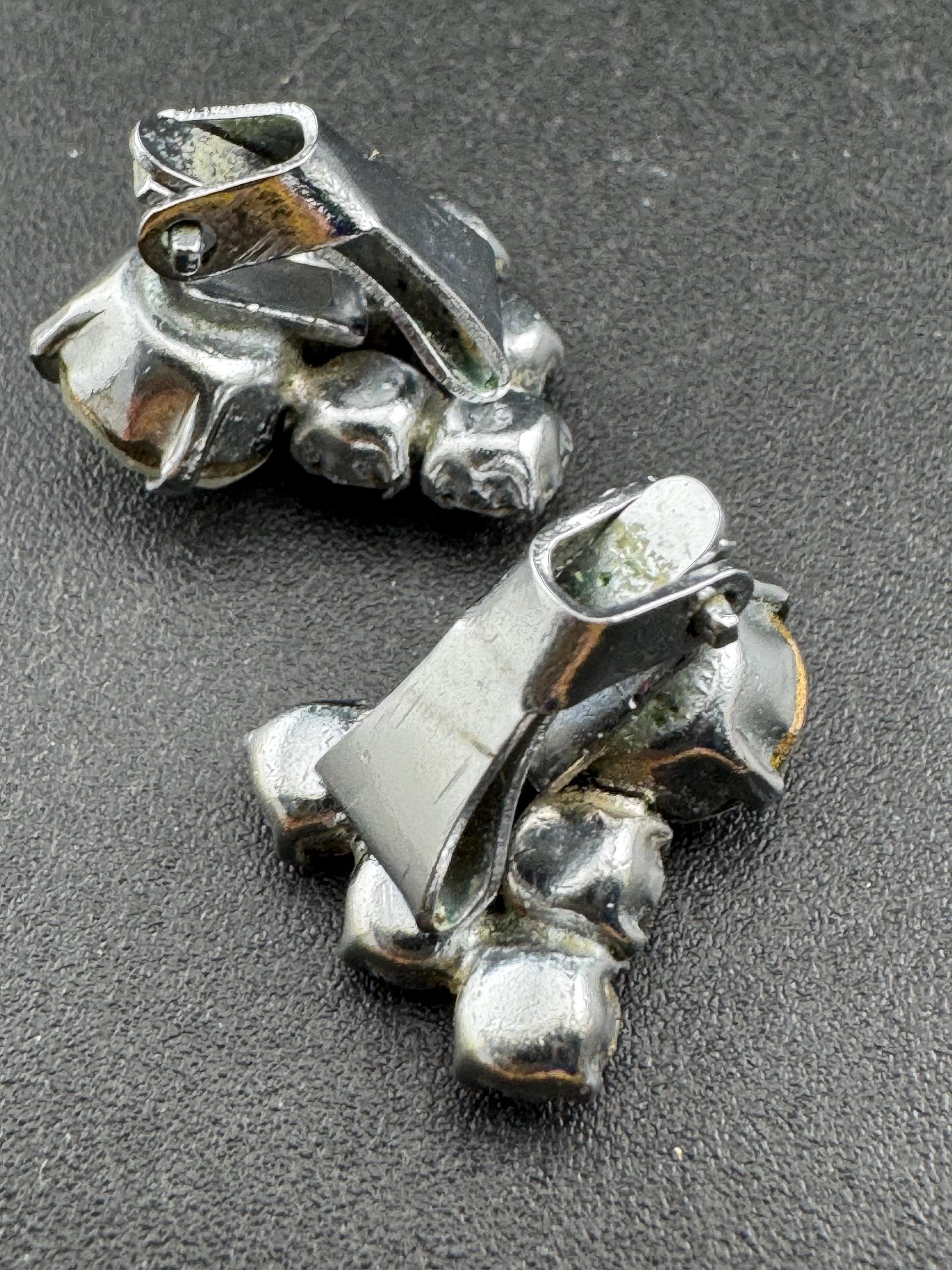 Small vintage clear Diamanté Rhinestone Clip On Earrings,  mid century studs