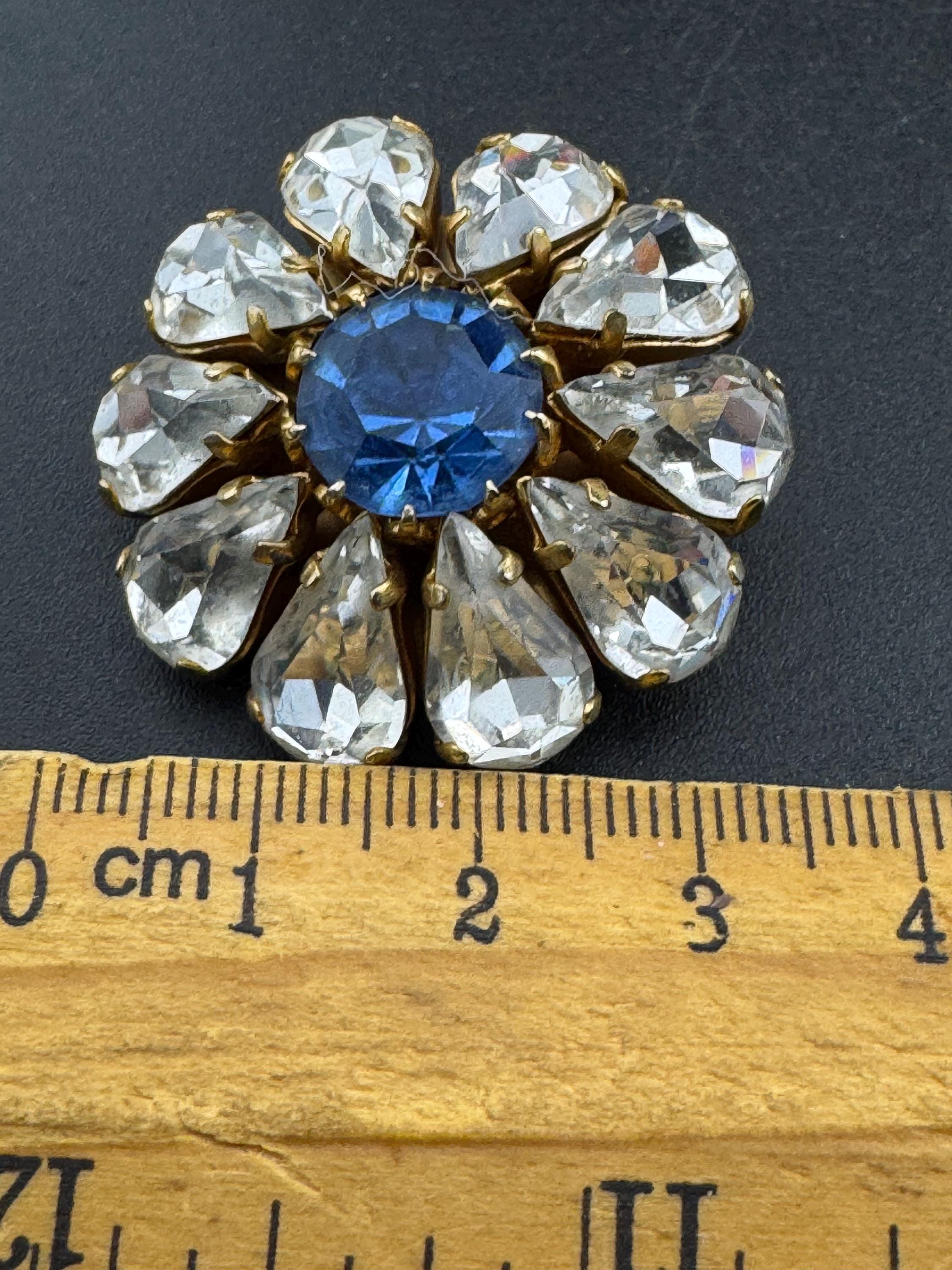 Vintage blue sapphire and clear glass diamanté clip on earrings, 1950s oversized