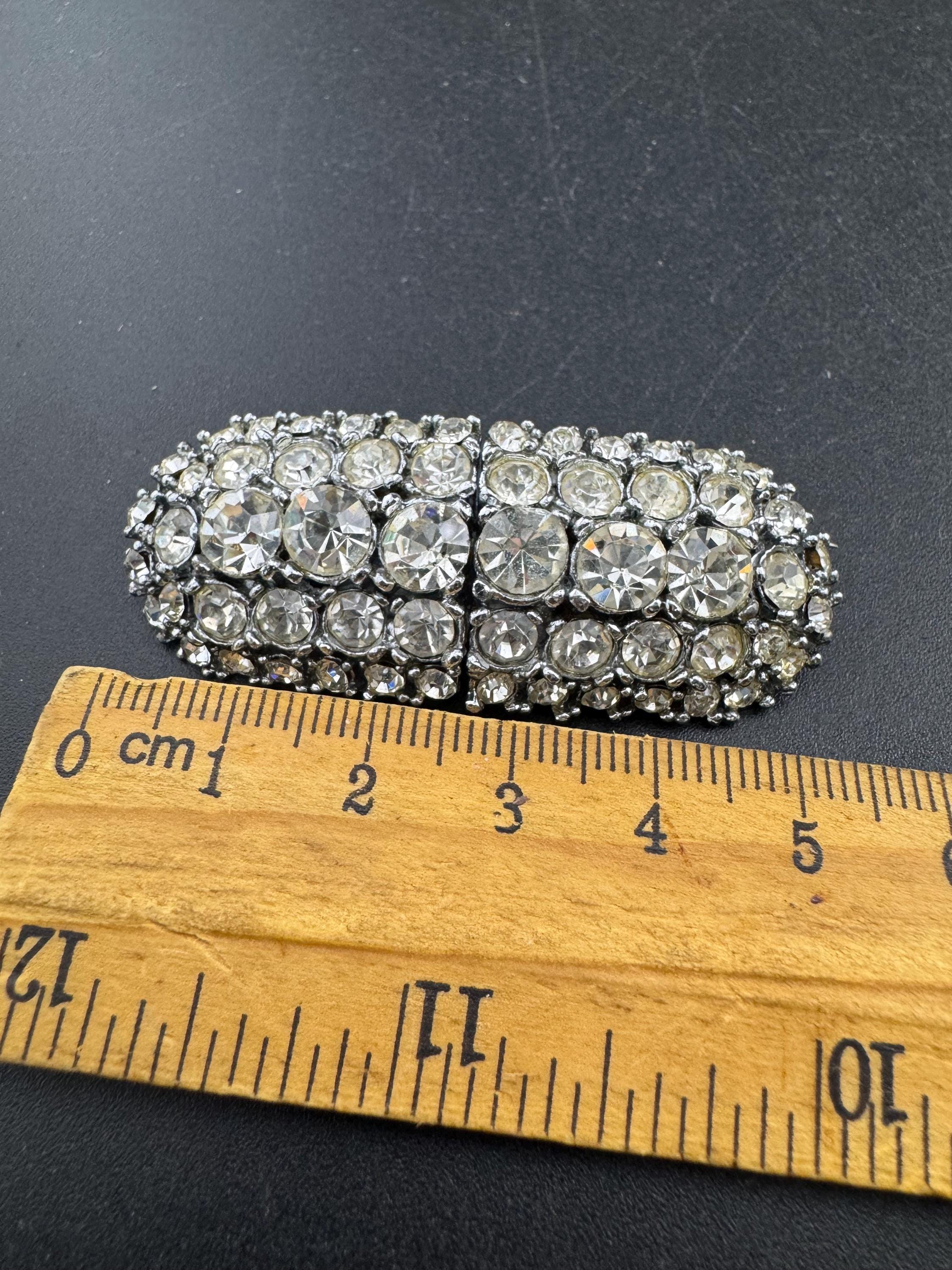 Vintage Rhinestone art deco Duette clip combination brooch and dress clips,  Silver chrome