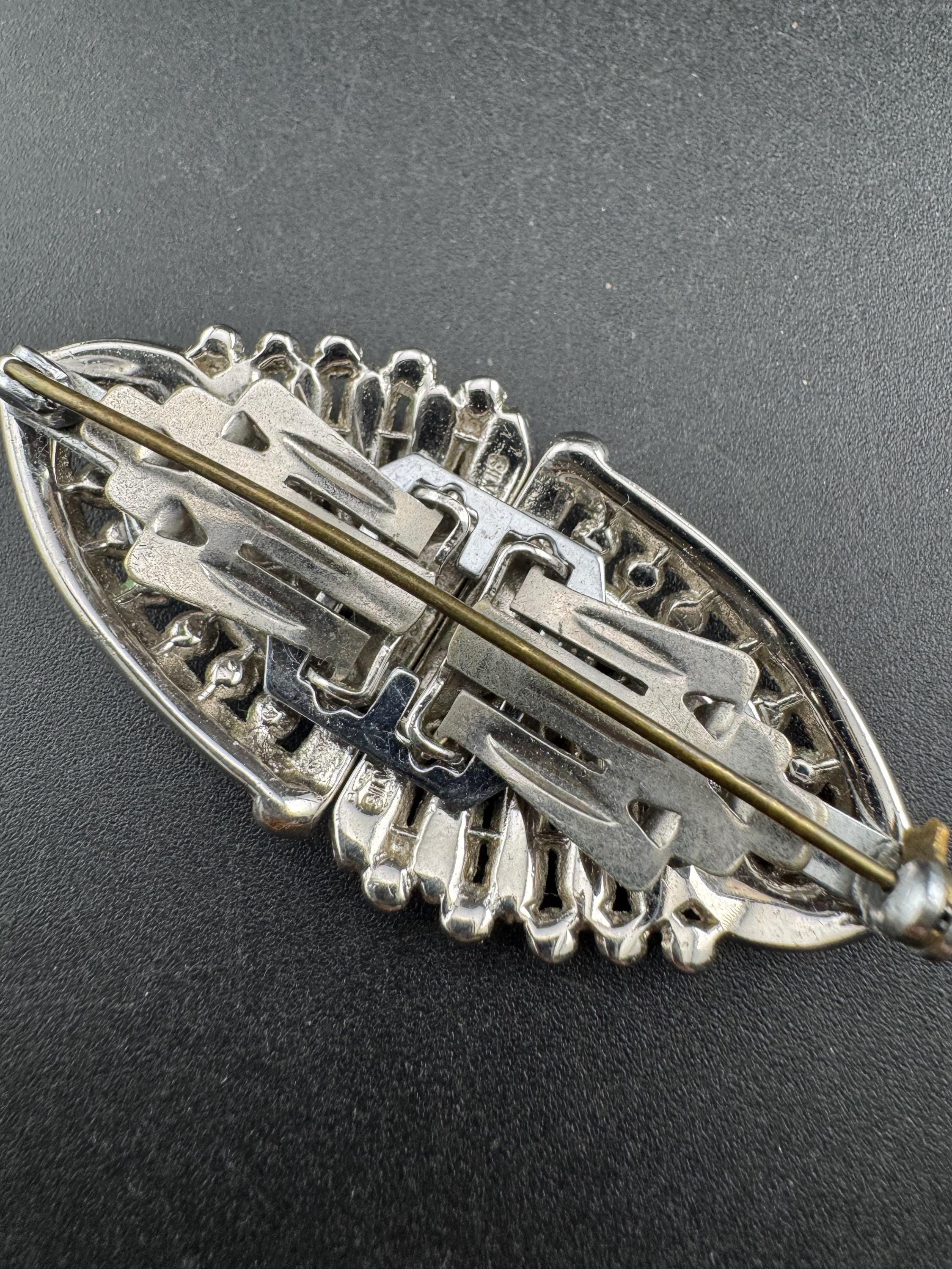 Duette pair of Dress Clips Combination Brooch Marcasite Silver chrome metal Art Deco