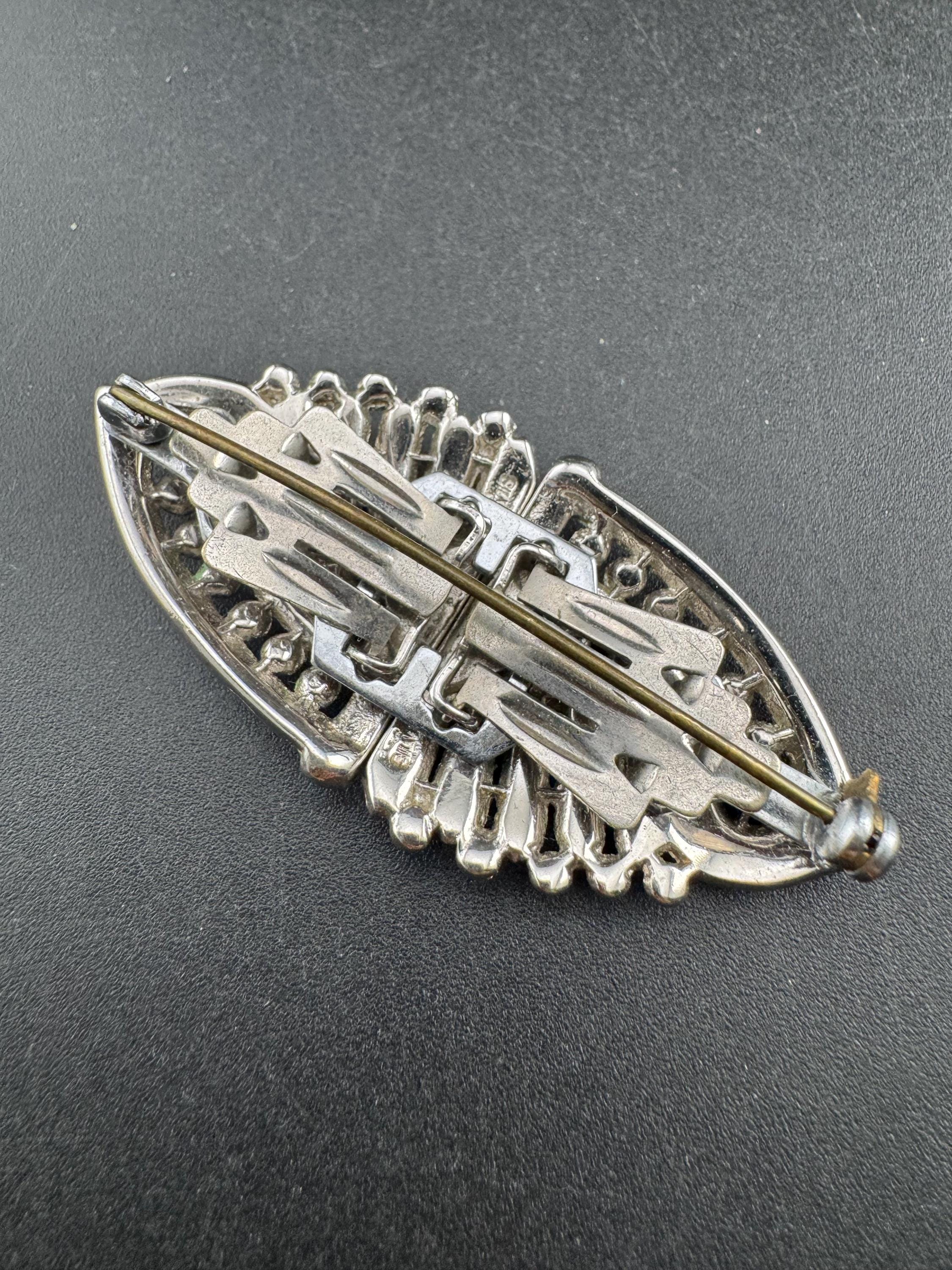 Duette pair of Dress Clips Combination Brooch Marcasite Silver chrome metal Art Deco