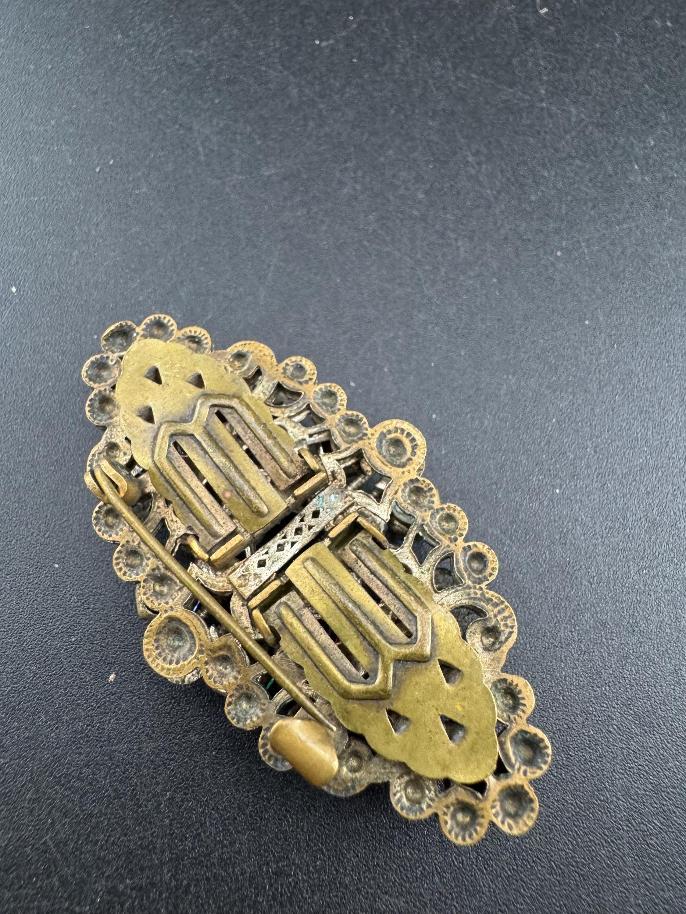 Pair of dress Clips Combination Brooch, rainbow paste Czech brass fittings