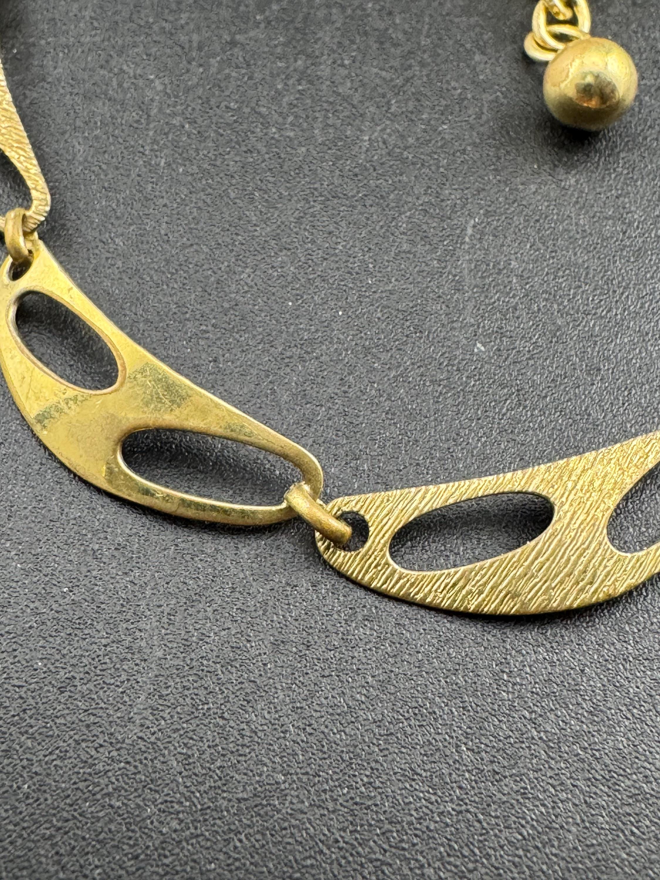 Vintage gold plated panel link collar necklace,  mid century