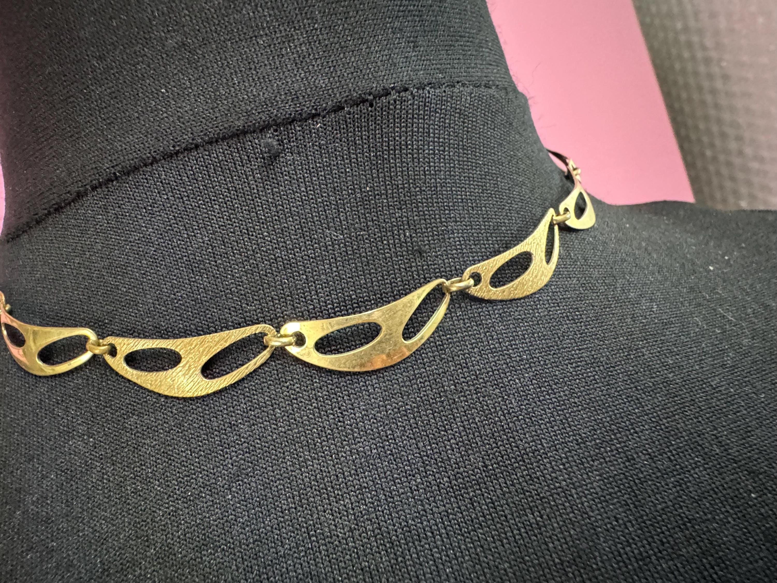 Vintage gold plated panel link collar necklace,  mid century