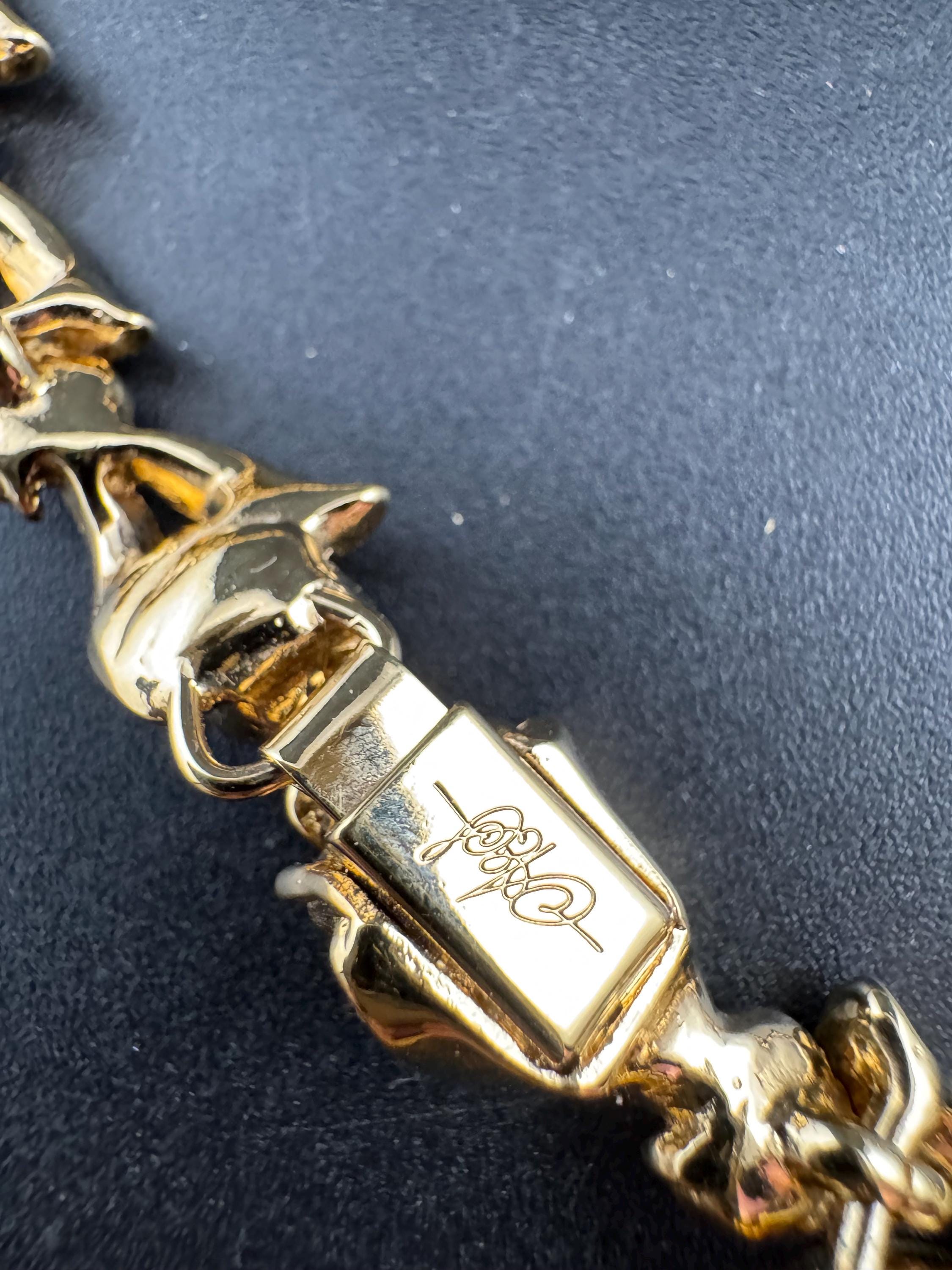 Vintage early Attwood and Sawyer sapphire Rhinestone drop Necklace, signed gold tone