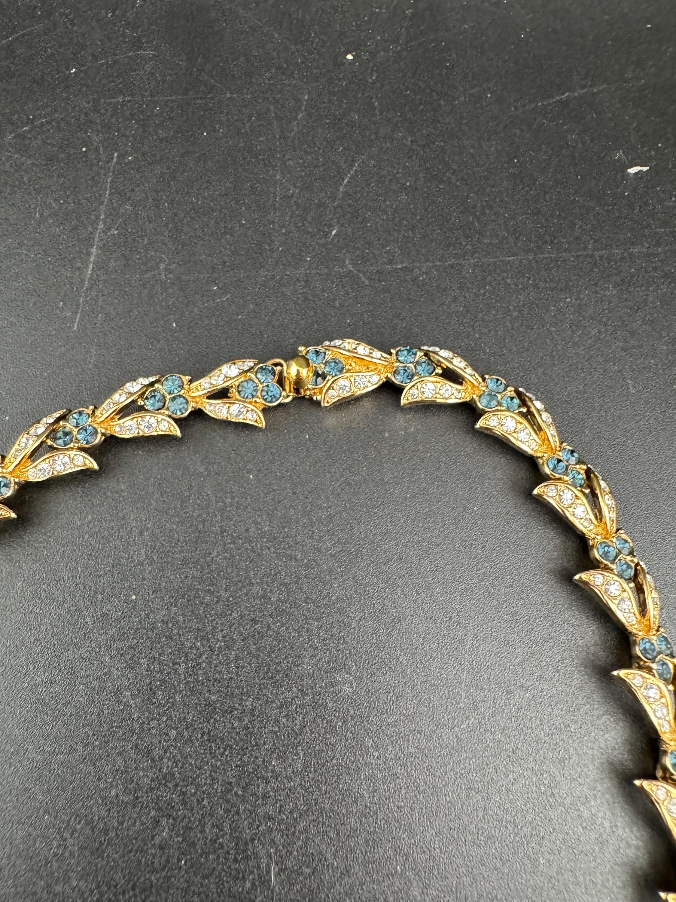 Vintage early Attwood and Sawyer sapphire Rhinestone drop Necklace, signed gold tone