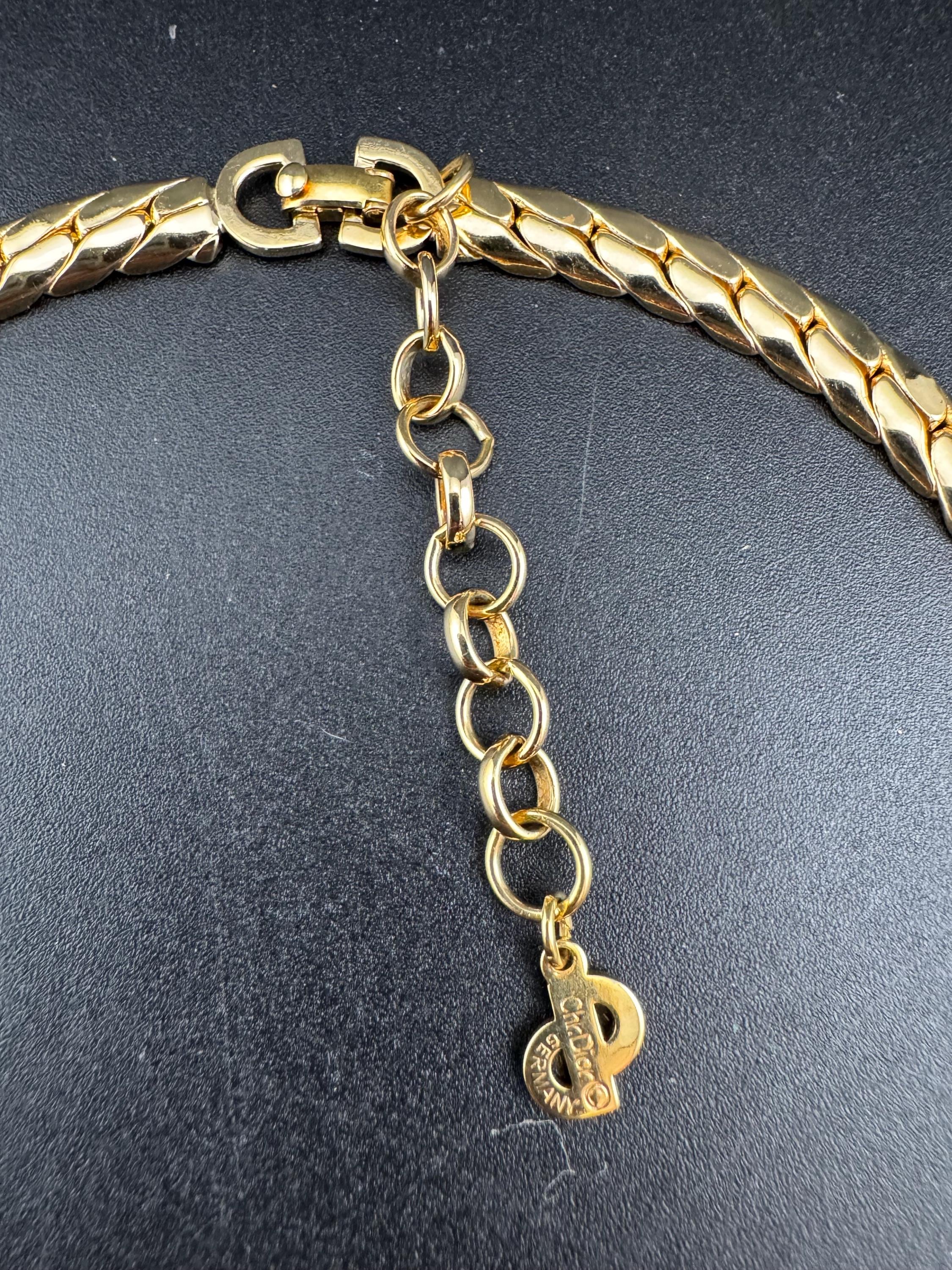 Christian Dior Germany black enamel crystal collar necklace, signed gold plated