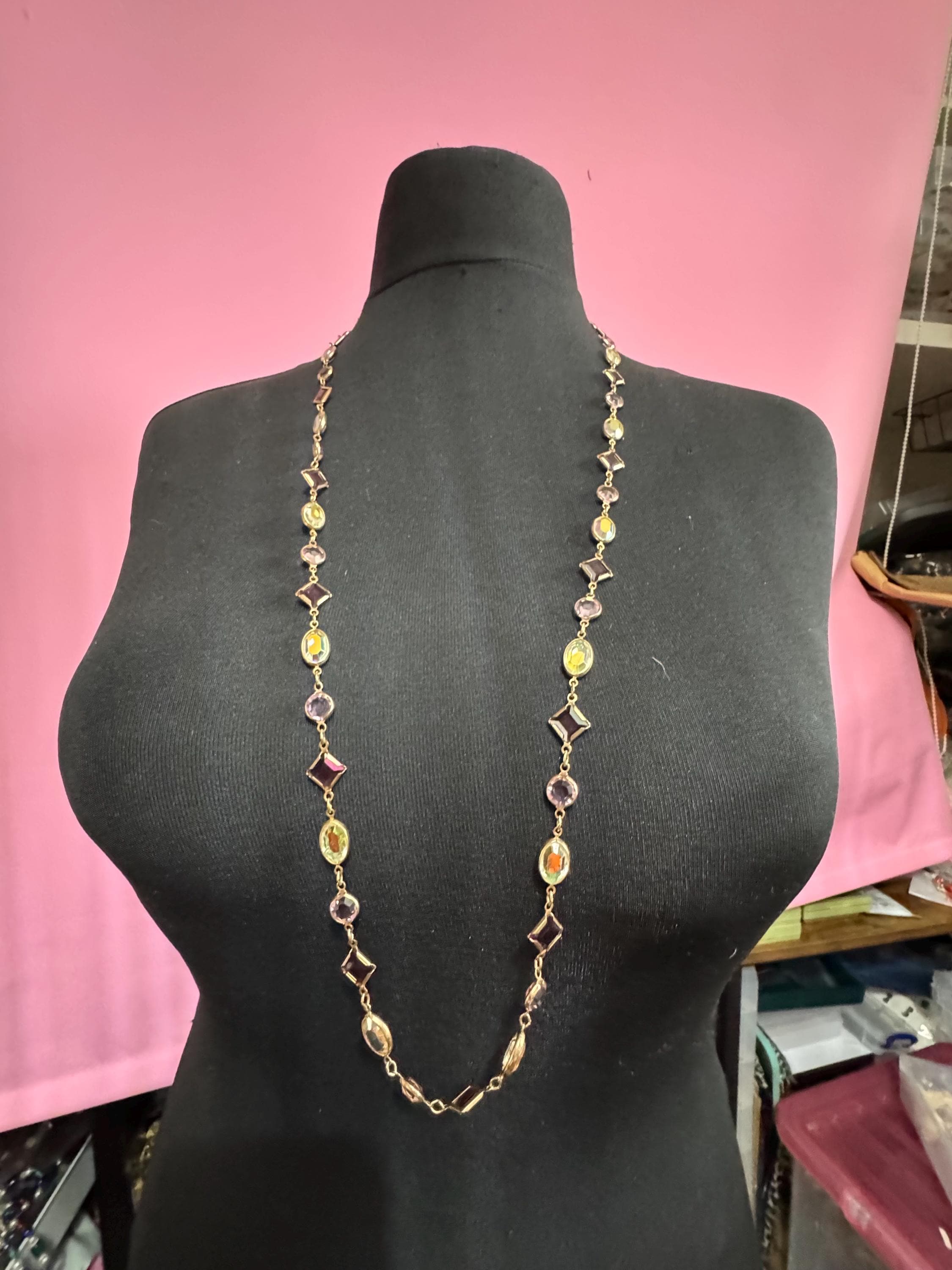 Signed Swarovski Crystal Vintage Bezel Set Necklace, Aurora Borealis Purple