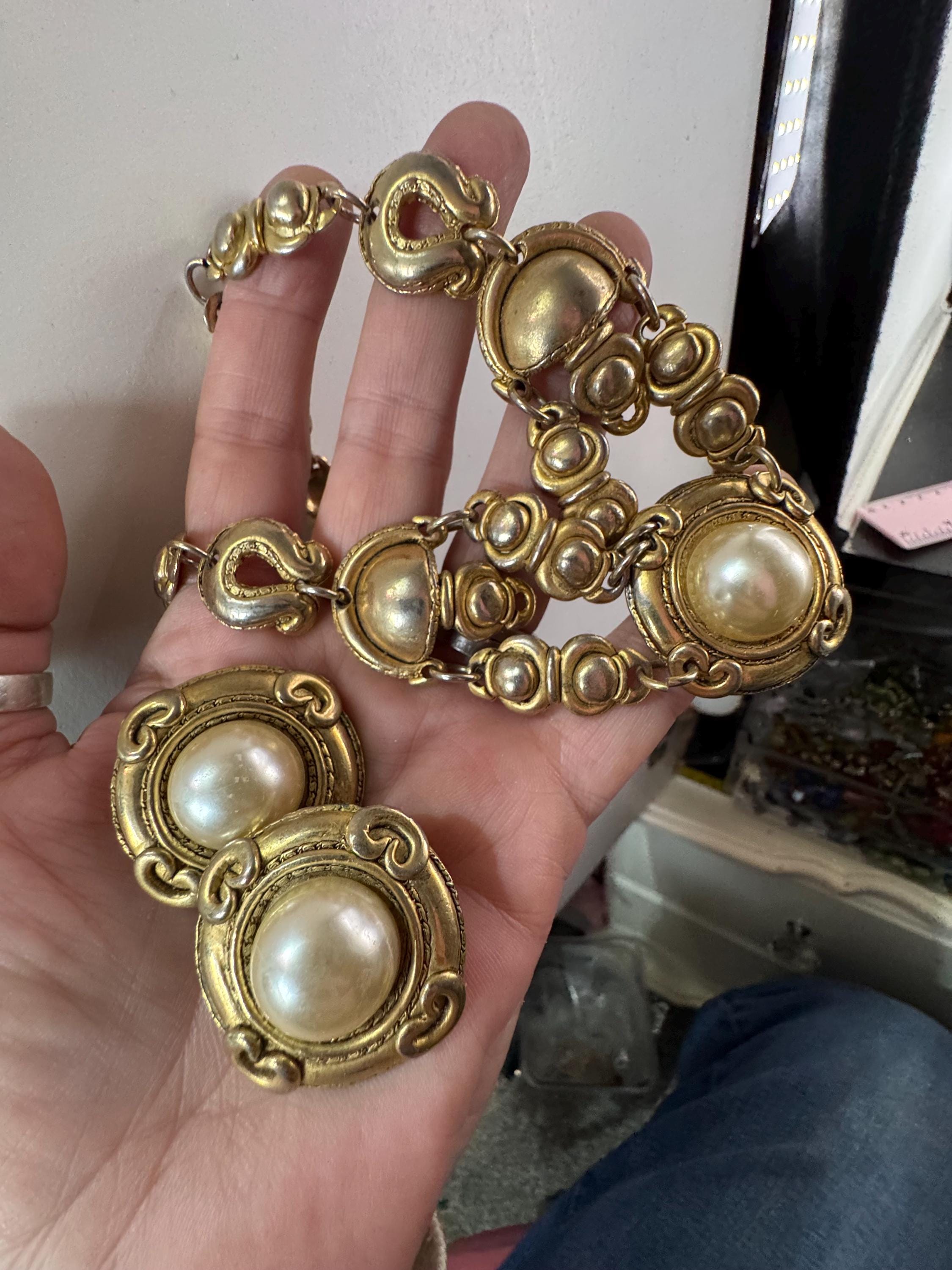 Vintage Chorange Paris Faux Pearl Jewelry Set, Signed French Designer