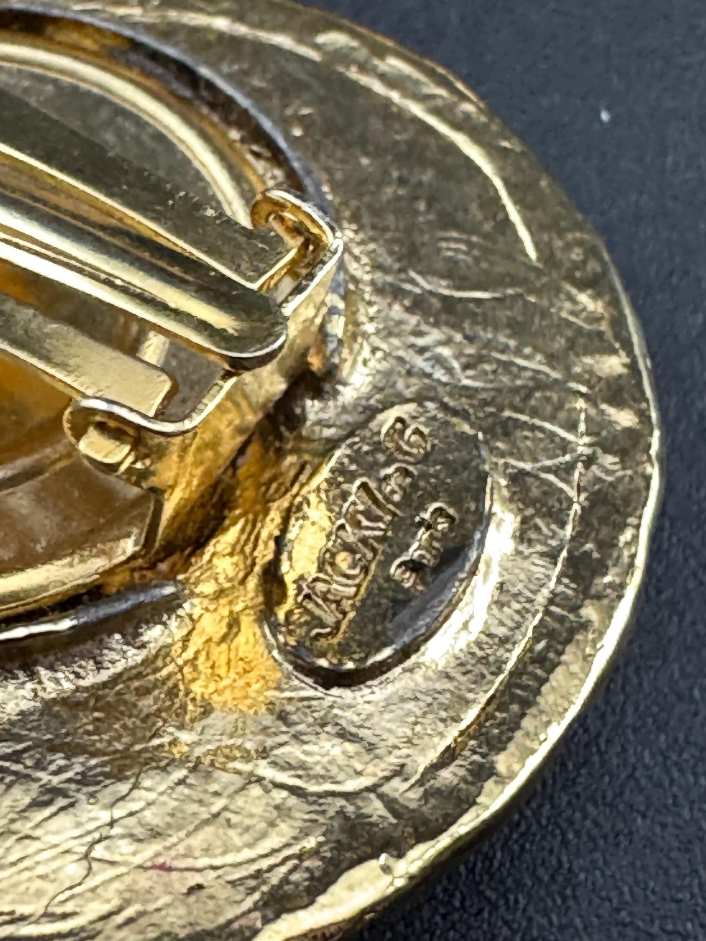 Jacky de G big gold disc Clip On Earrings: Oversized designer studs