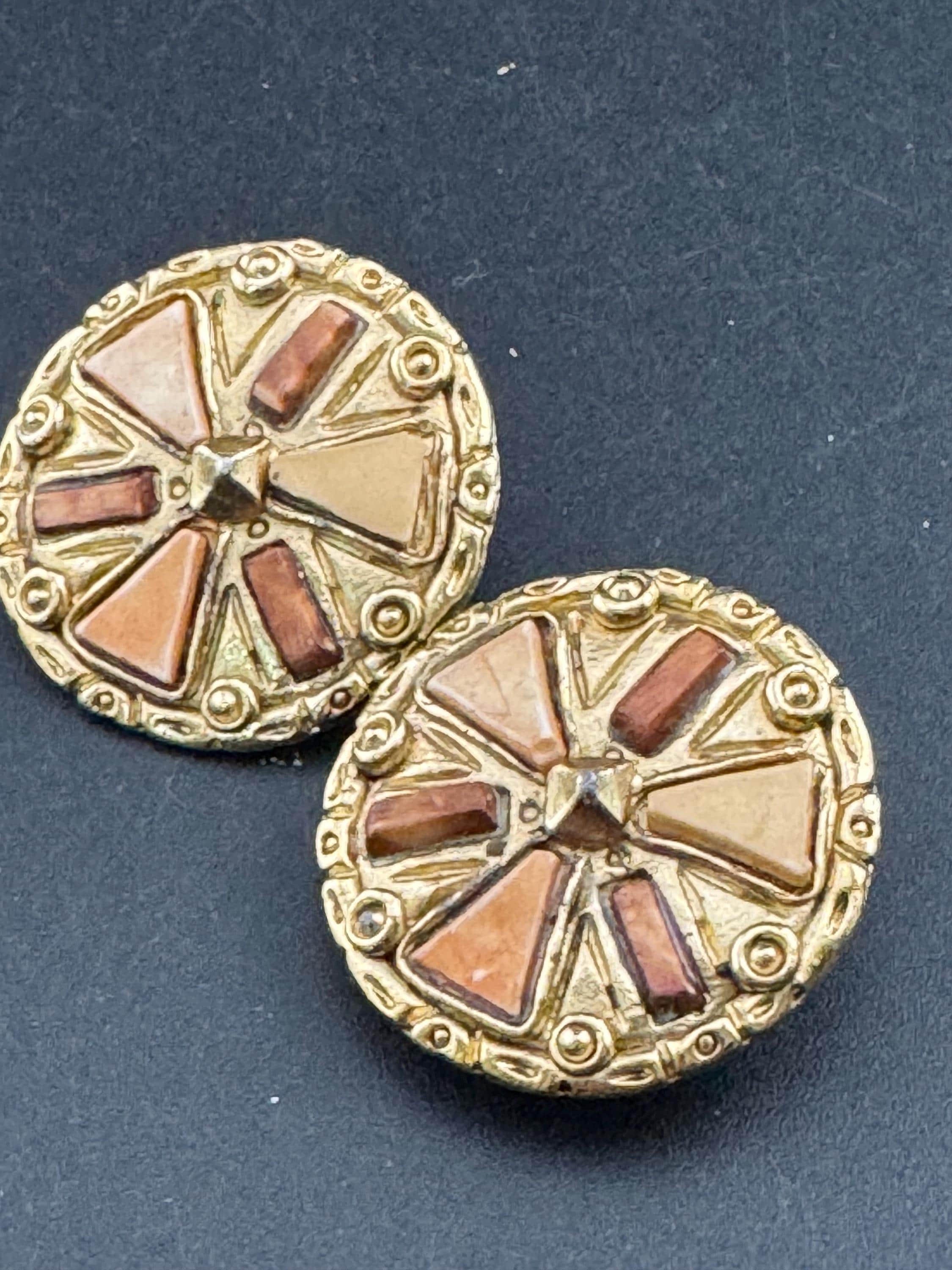 Jacky de G big gold disc Clip On Earrings: Oversized designer studs