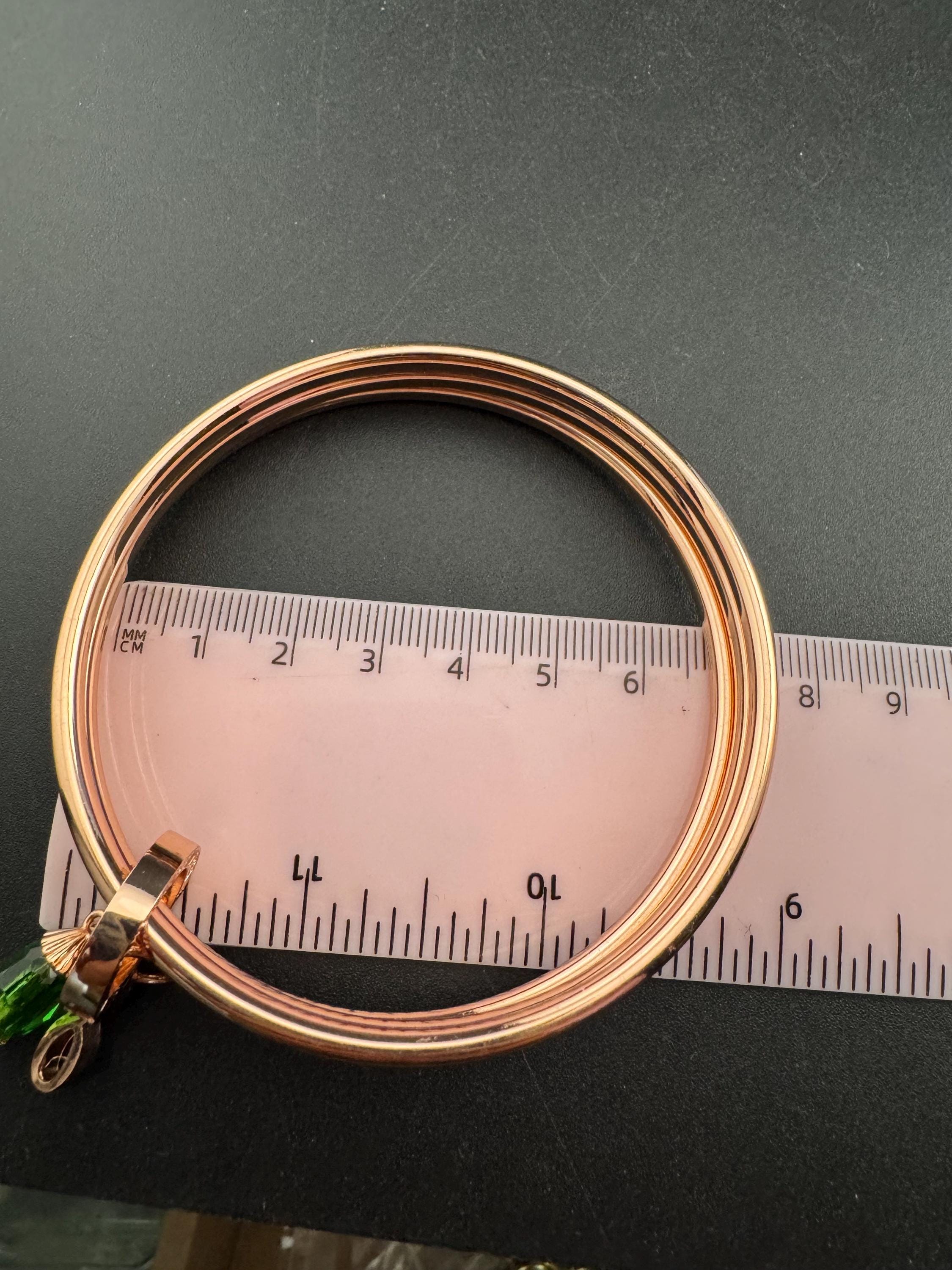 NEWBRIDGE triple rose gold plated birthstone bangles,  May birthday emerald beads