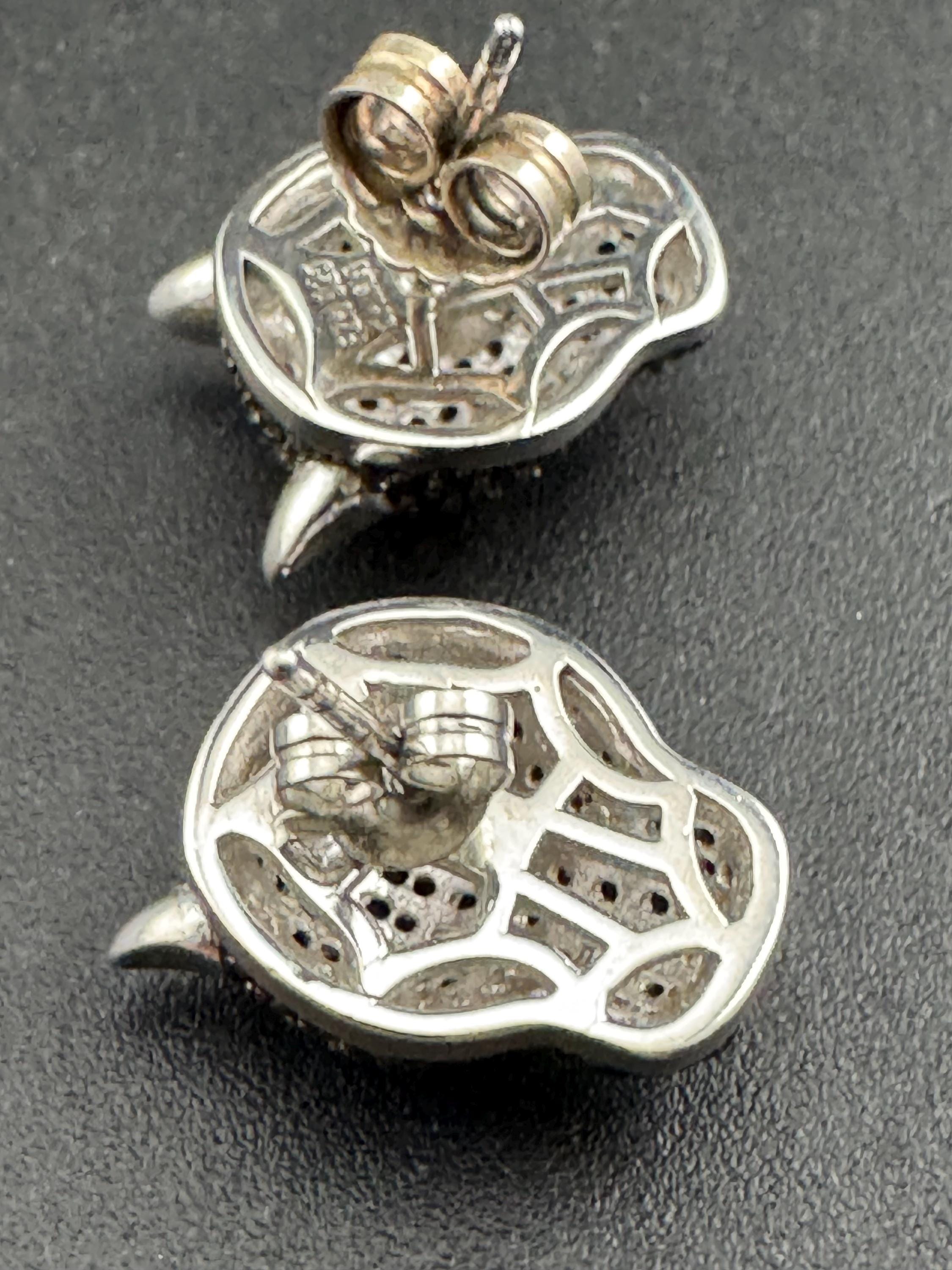 Sterling Silver Leopard Stud Earrings, Black CZ Crystal Eyes