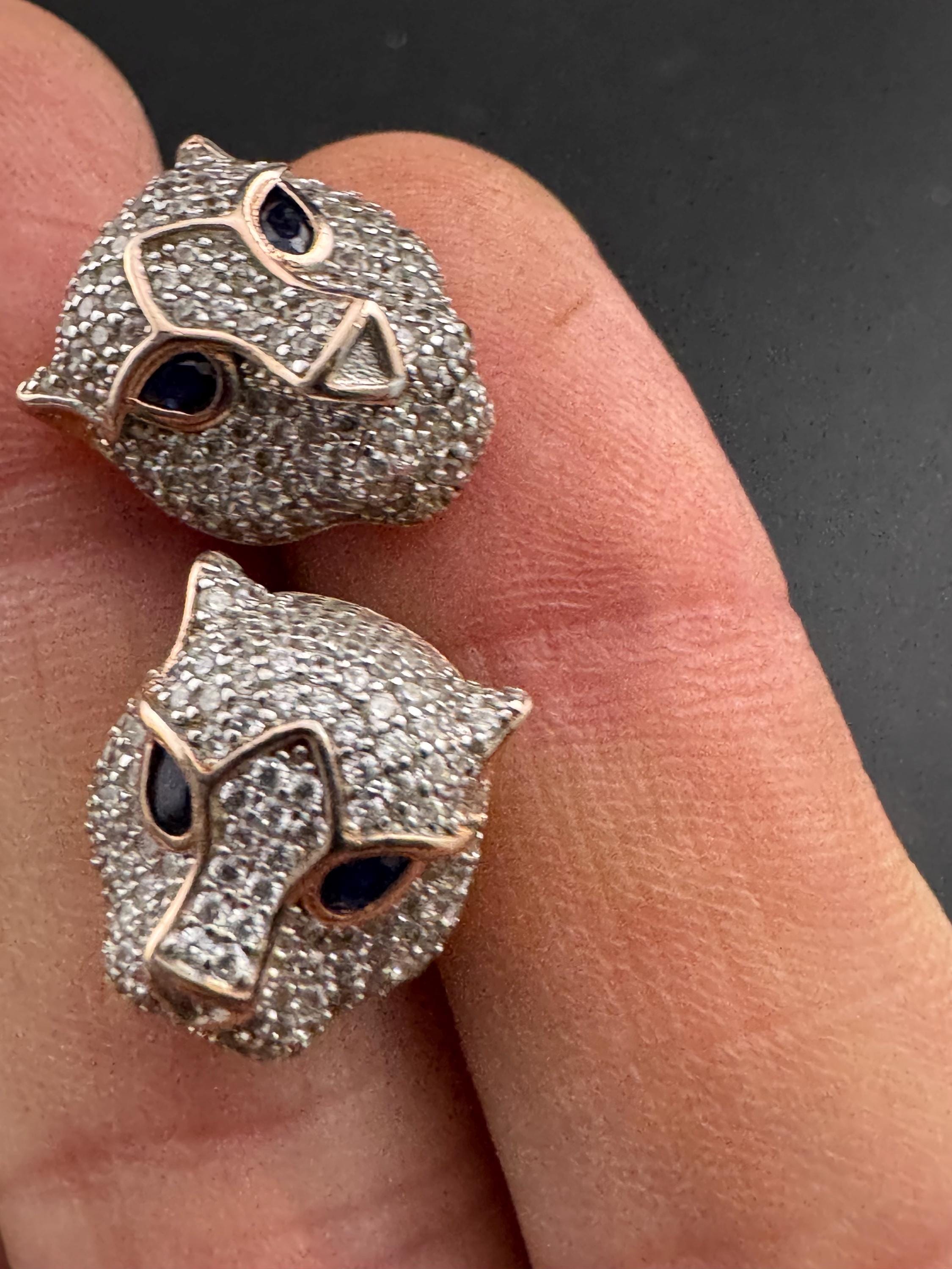 Sterling Silver Leopard Stud Earrings, Rose Gold Plated, CZ Crystal