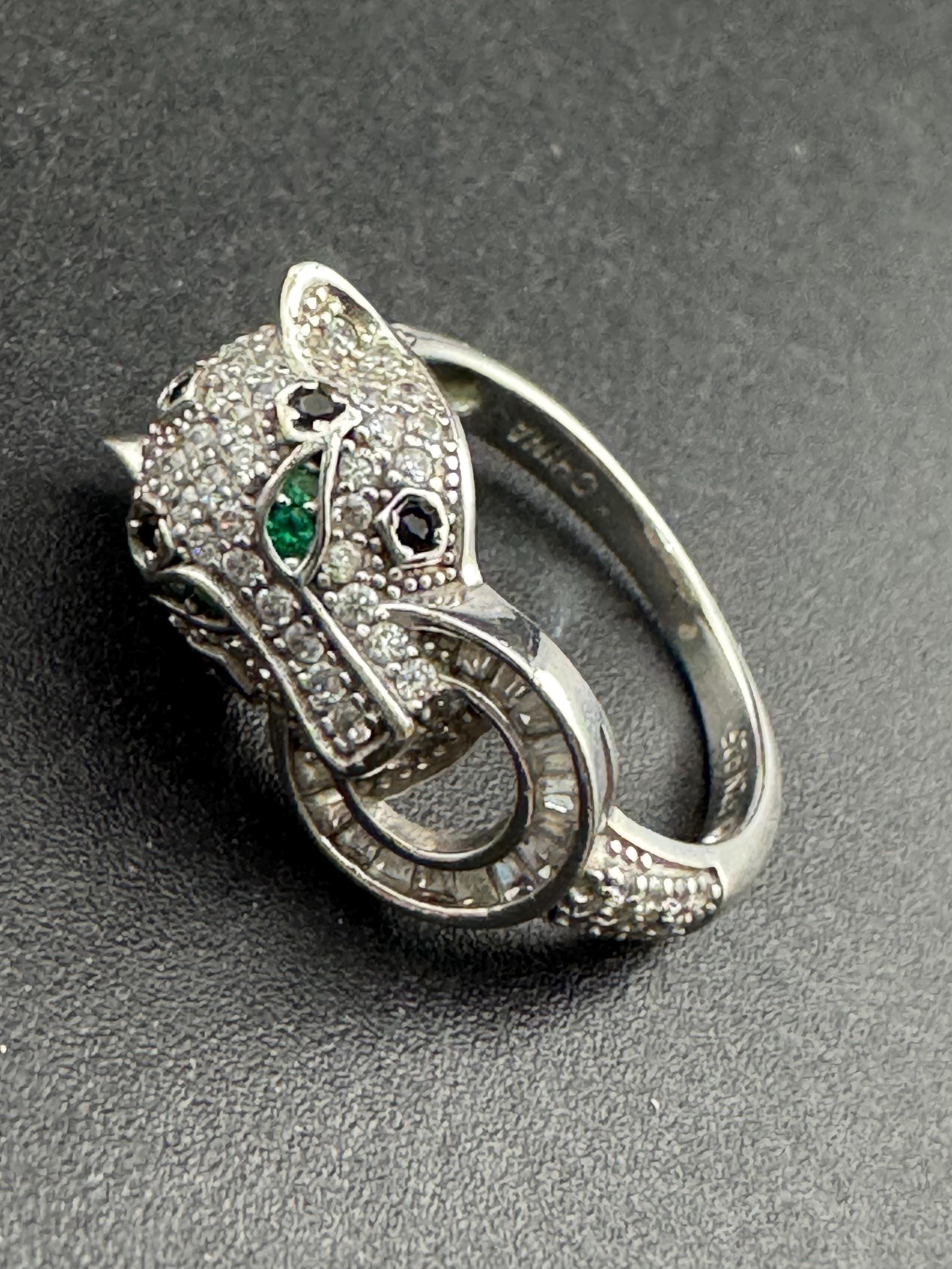 Sterling Silver CZ Panther Ring, Cote D Argent, Size Q