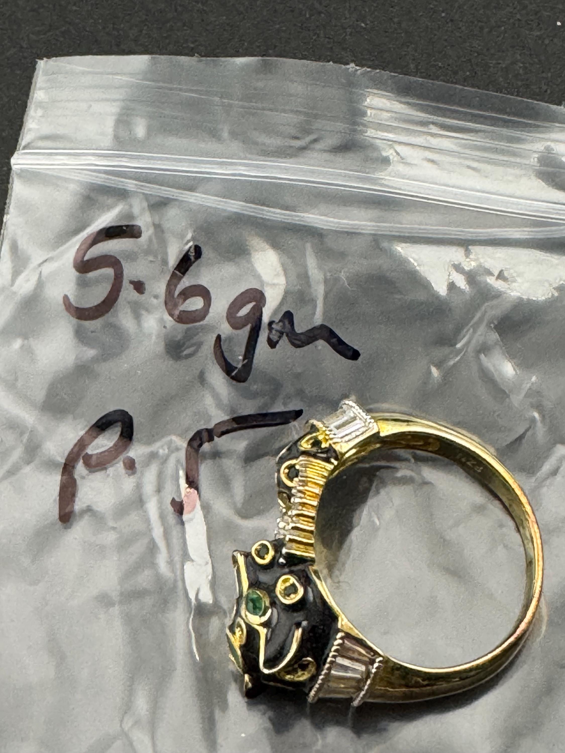 Gold over Sterling Silver Leopard Ring, Black Enamel CZ