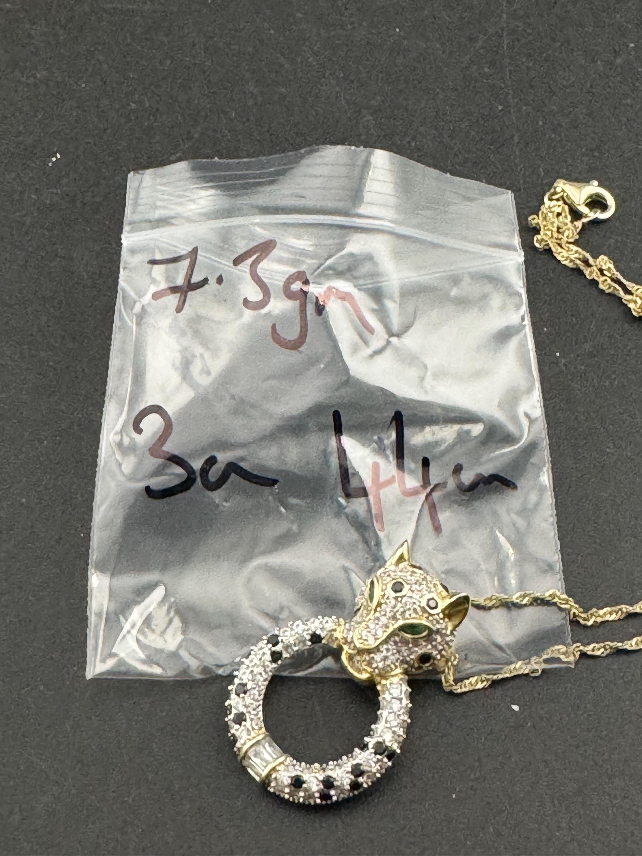 CZ Leopard Pendant Necklace – Gold on 925 Sterling Silver, 44cm