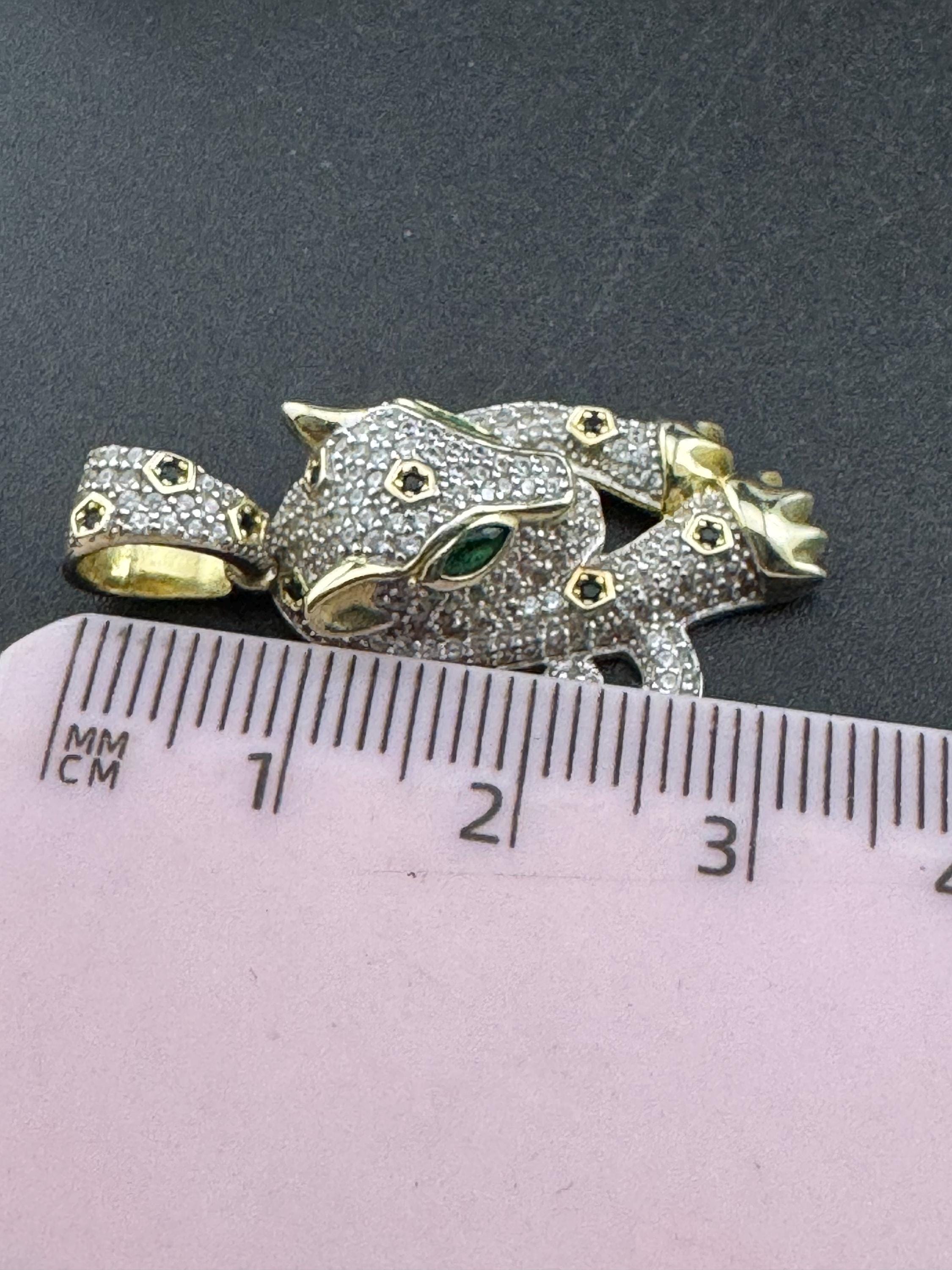 CZ Leopard Pendant - Gold on Sterling Silver Big Cat Necklace