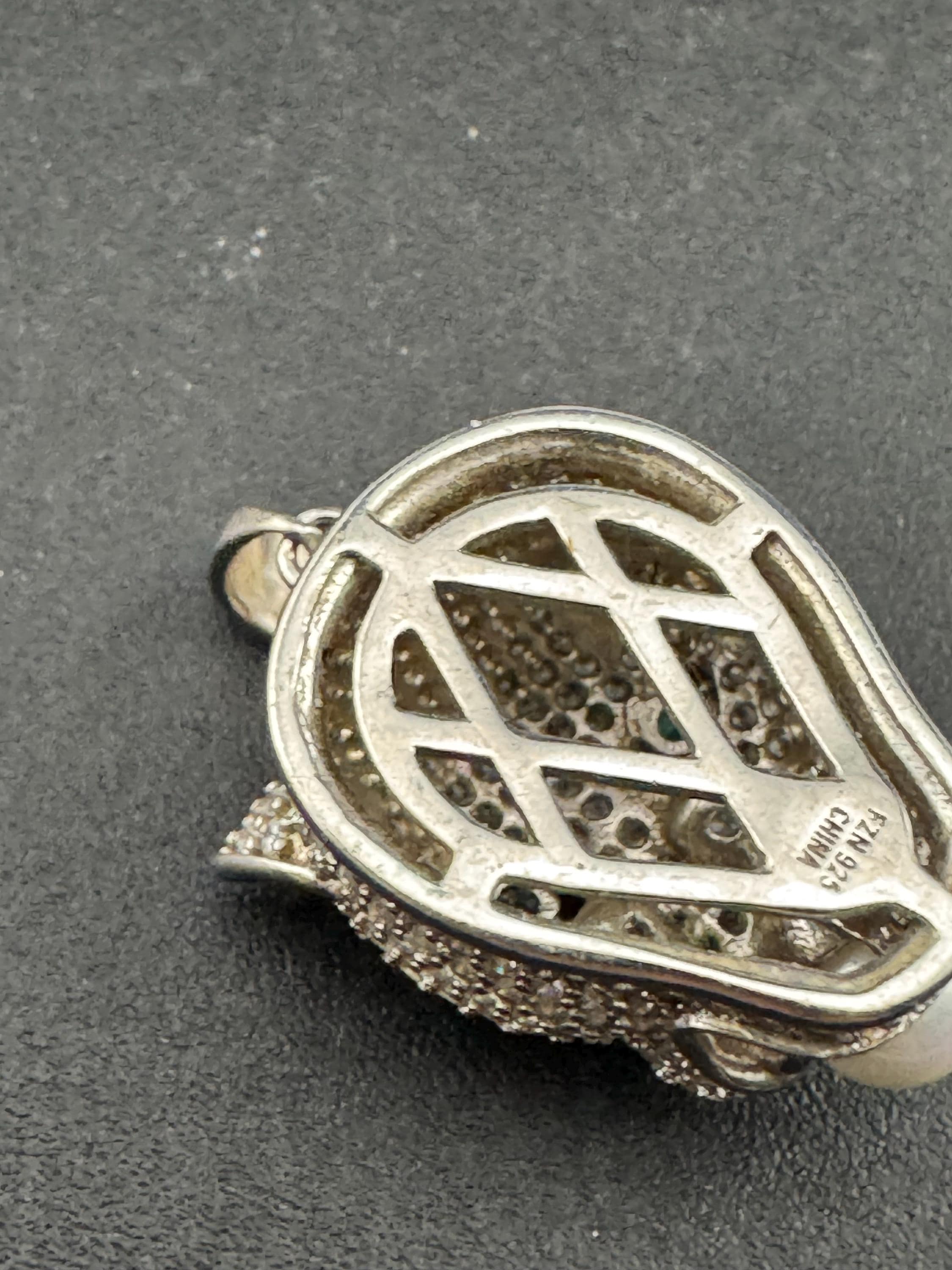 CZ Leopard Pendant – Sterling Silver Big Cat Necklace, Faux Pearl