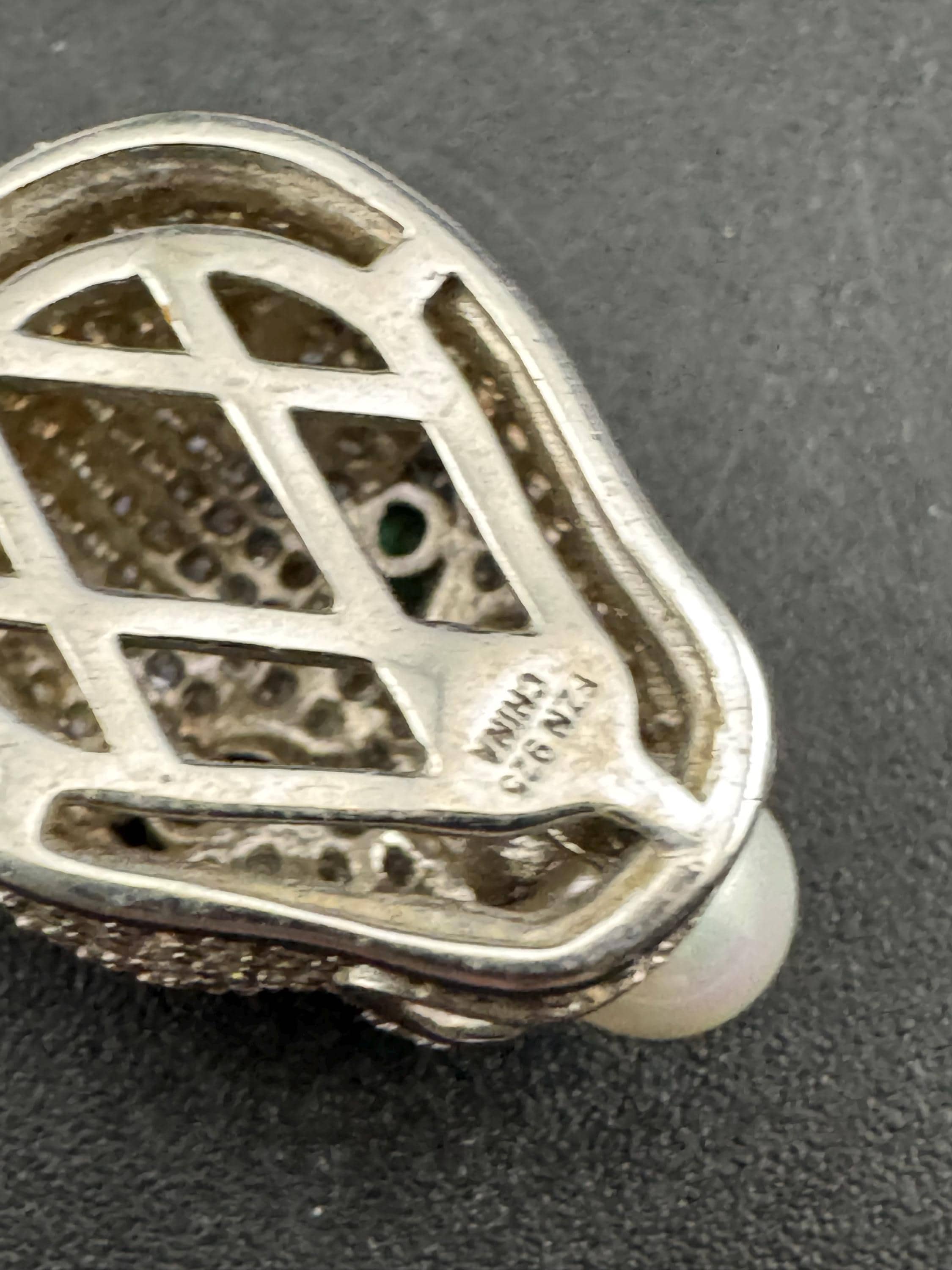 CZ Leopard Pendant – Sterling Silver Big Cat Necklace, Faux Pearl