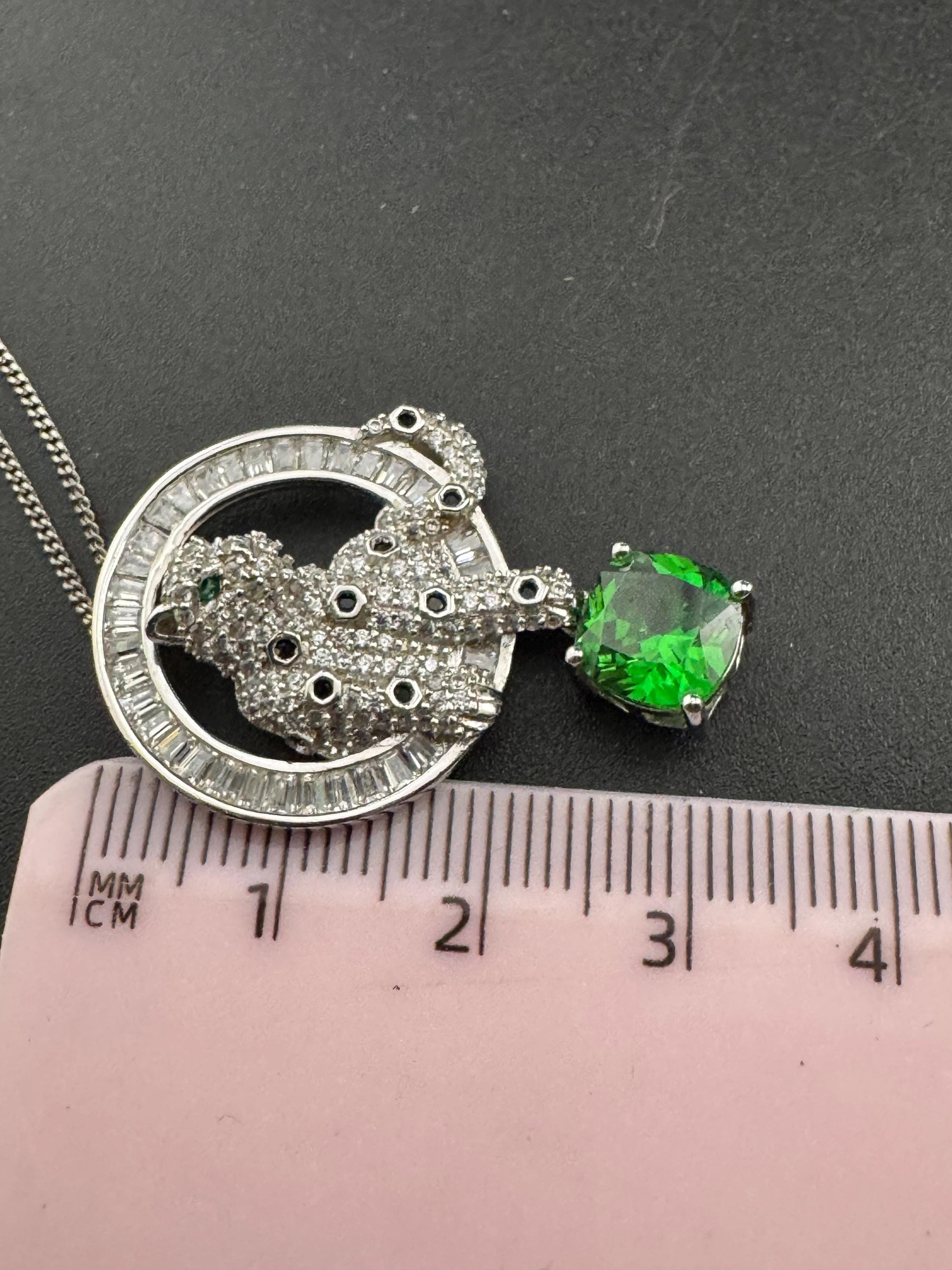 925 emerald CZ Leopard Pendant - Big Cat Necklace by cote d argent , Sterling Silver