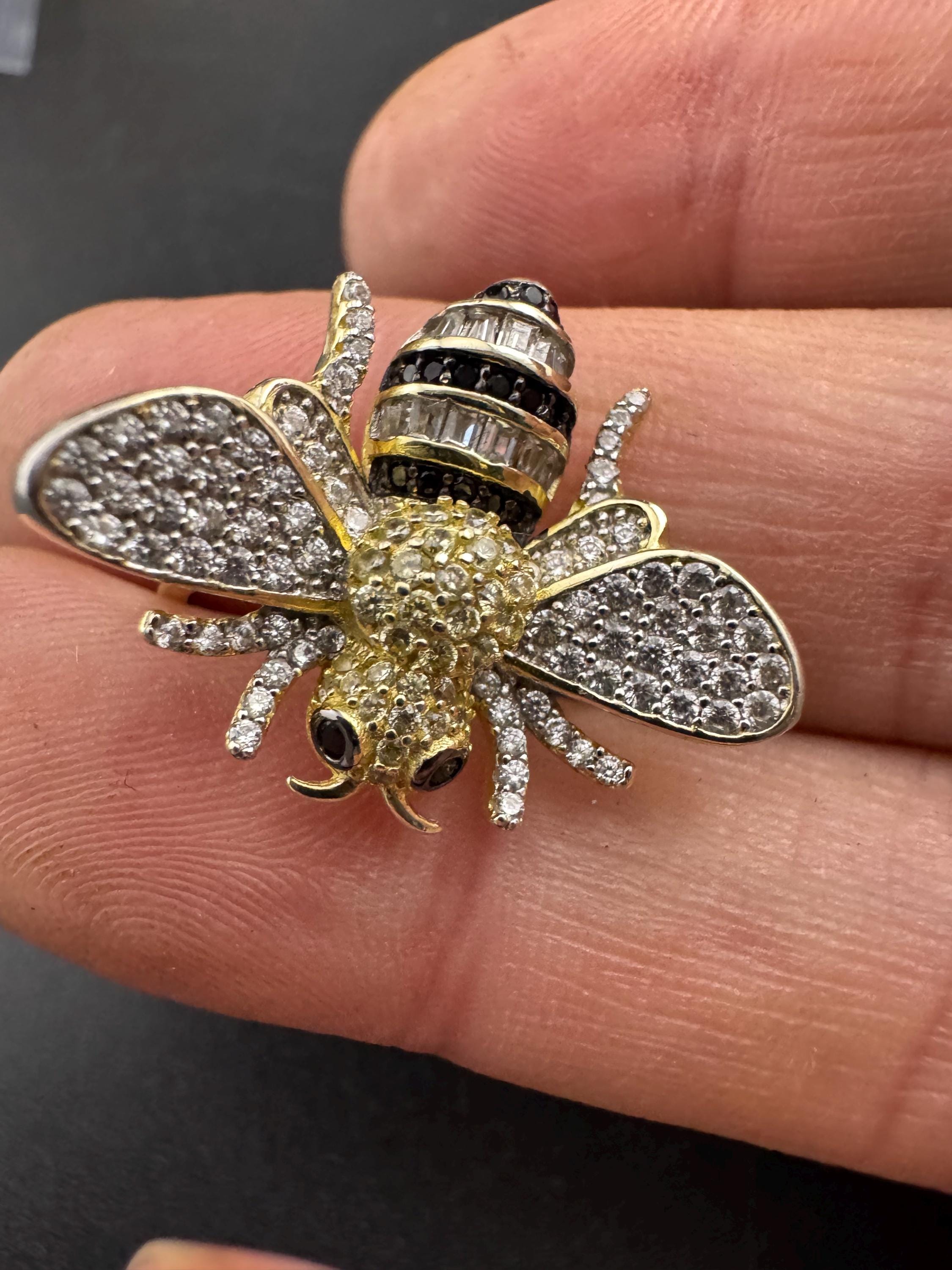 CZ Bee Ring, Gold Plated Sterling Silver, UK Size O