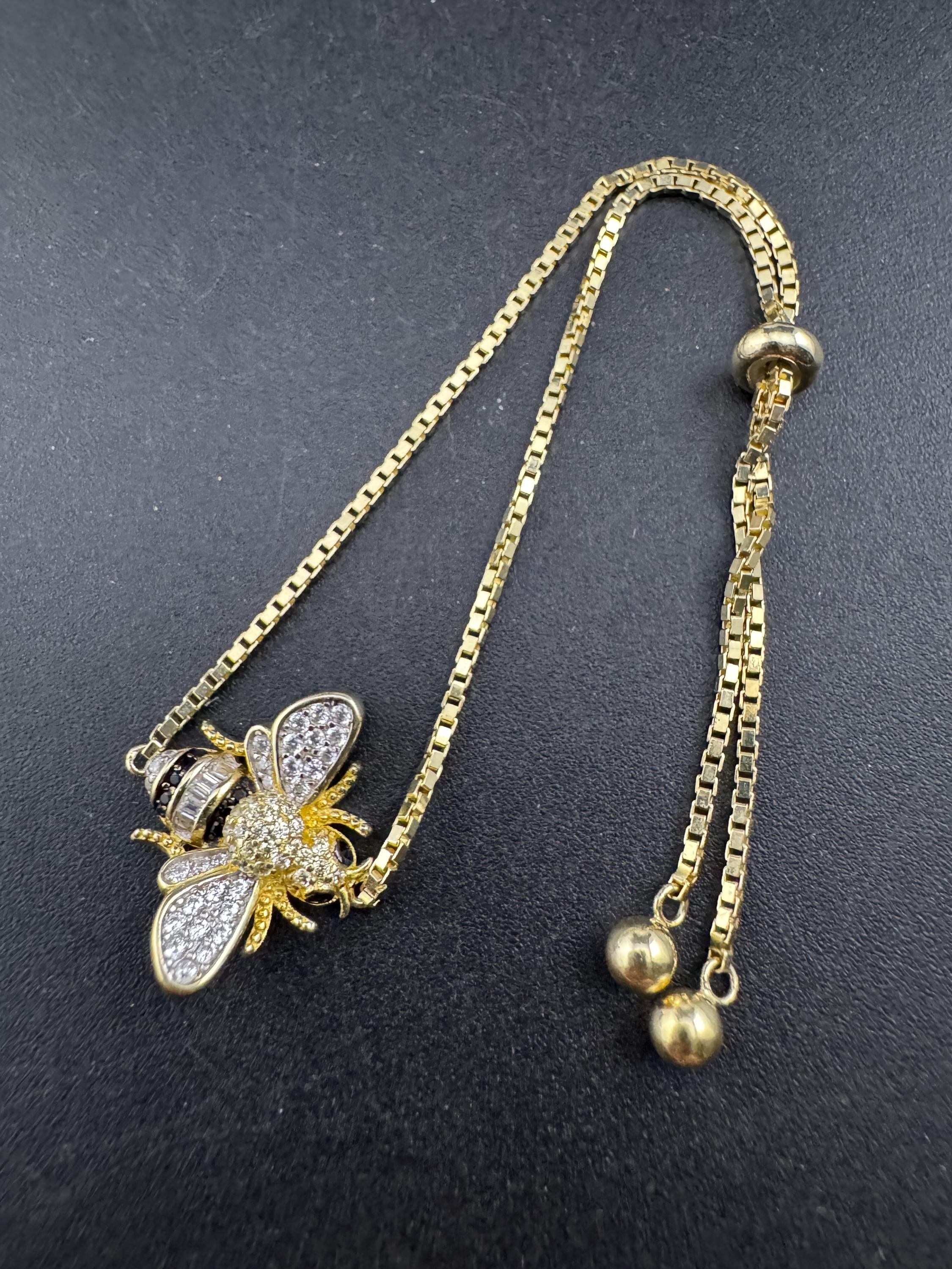 925 CZ bee bracelet , gold over sterling silver by cote d argent