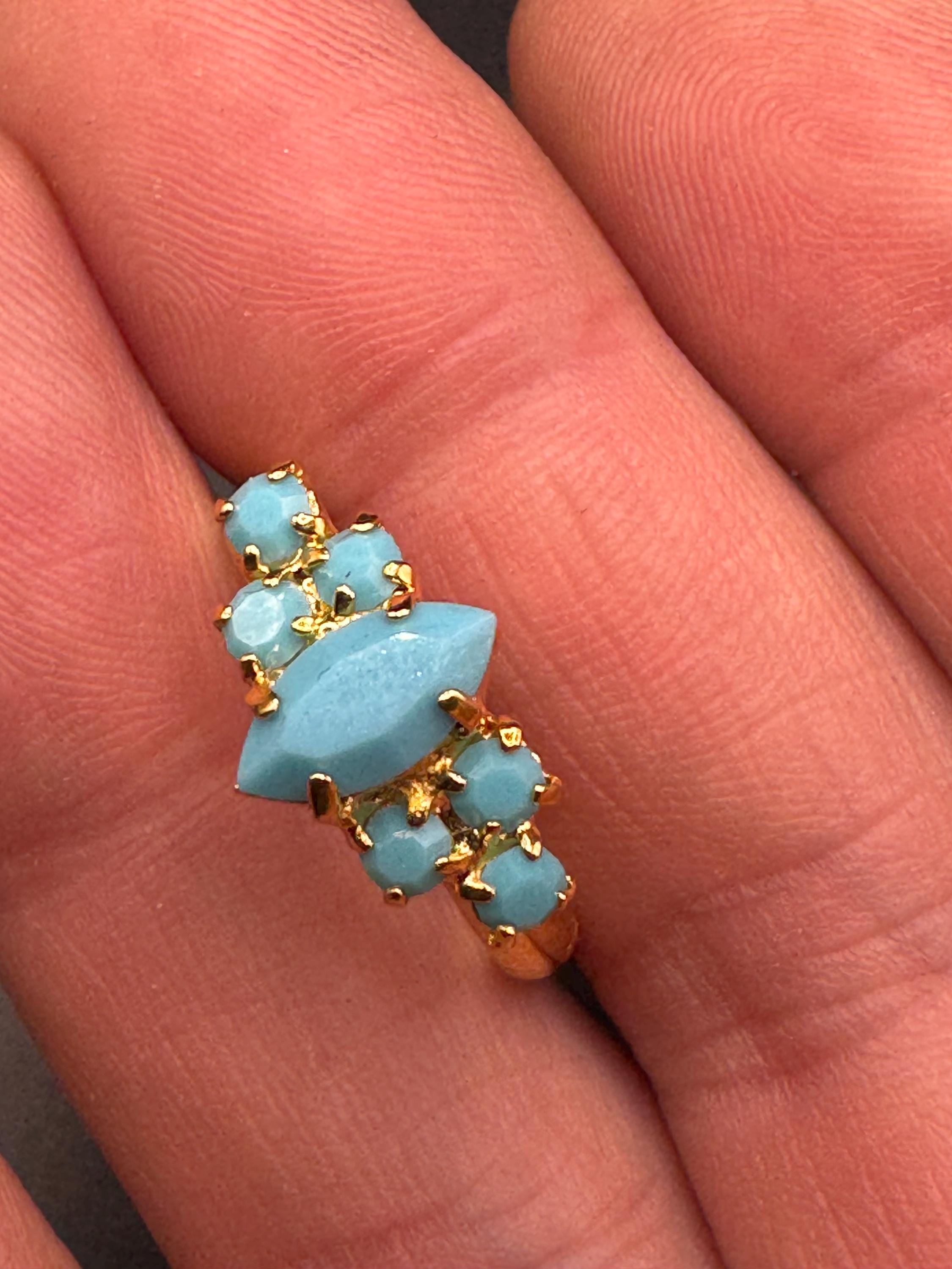 adjustable gold tone turquoise paste dress ring,  1970s cocktail rings