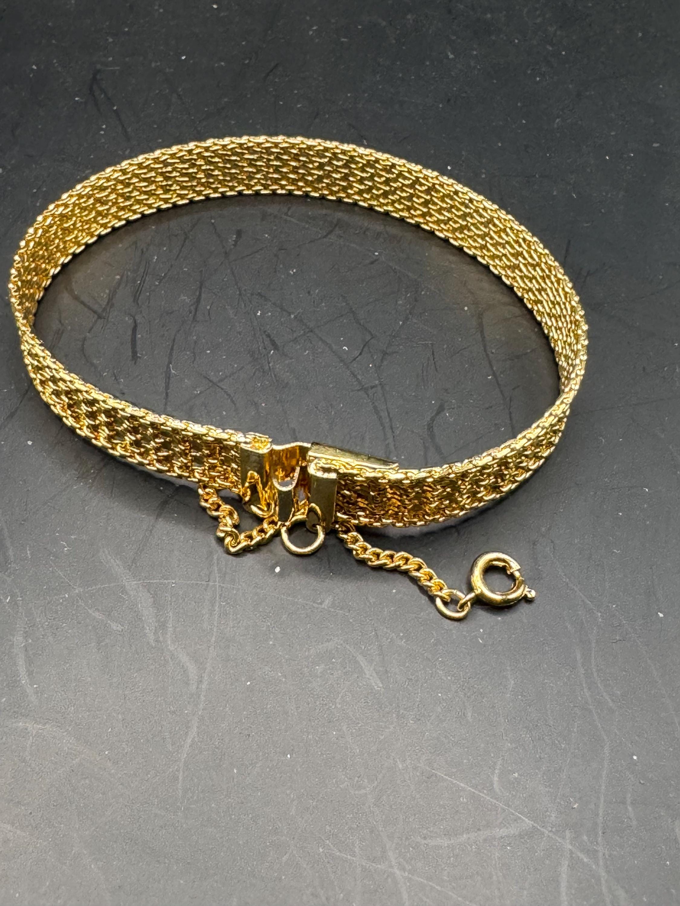 Vintage gold plated modernist slim flat mesh bangle bracelet 19 x 1cm