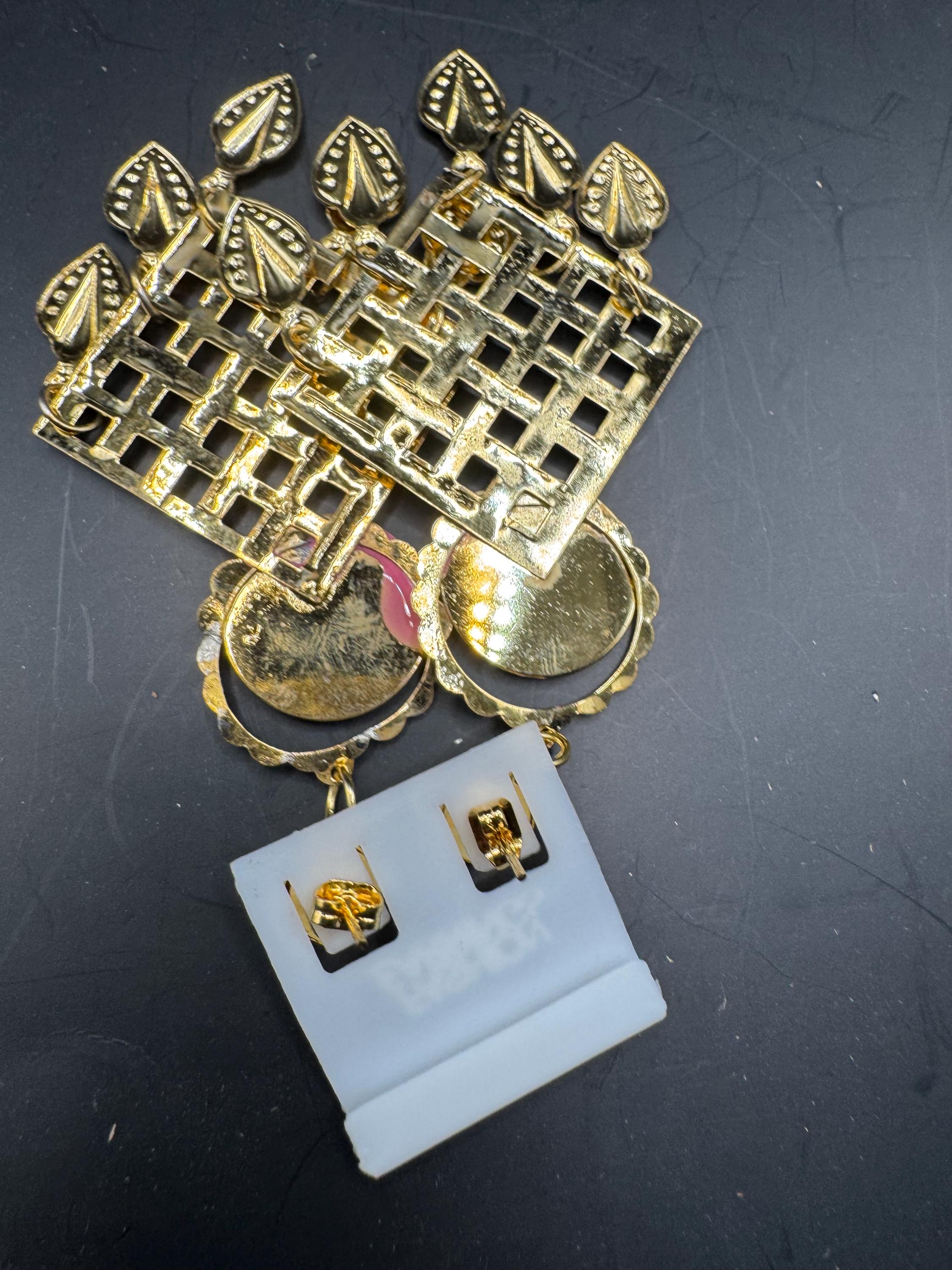 Retro 80s Oversized Drop Earrings, Embossed Metal, Deadstock