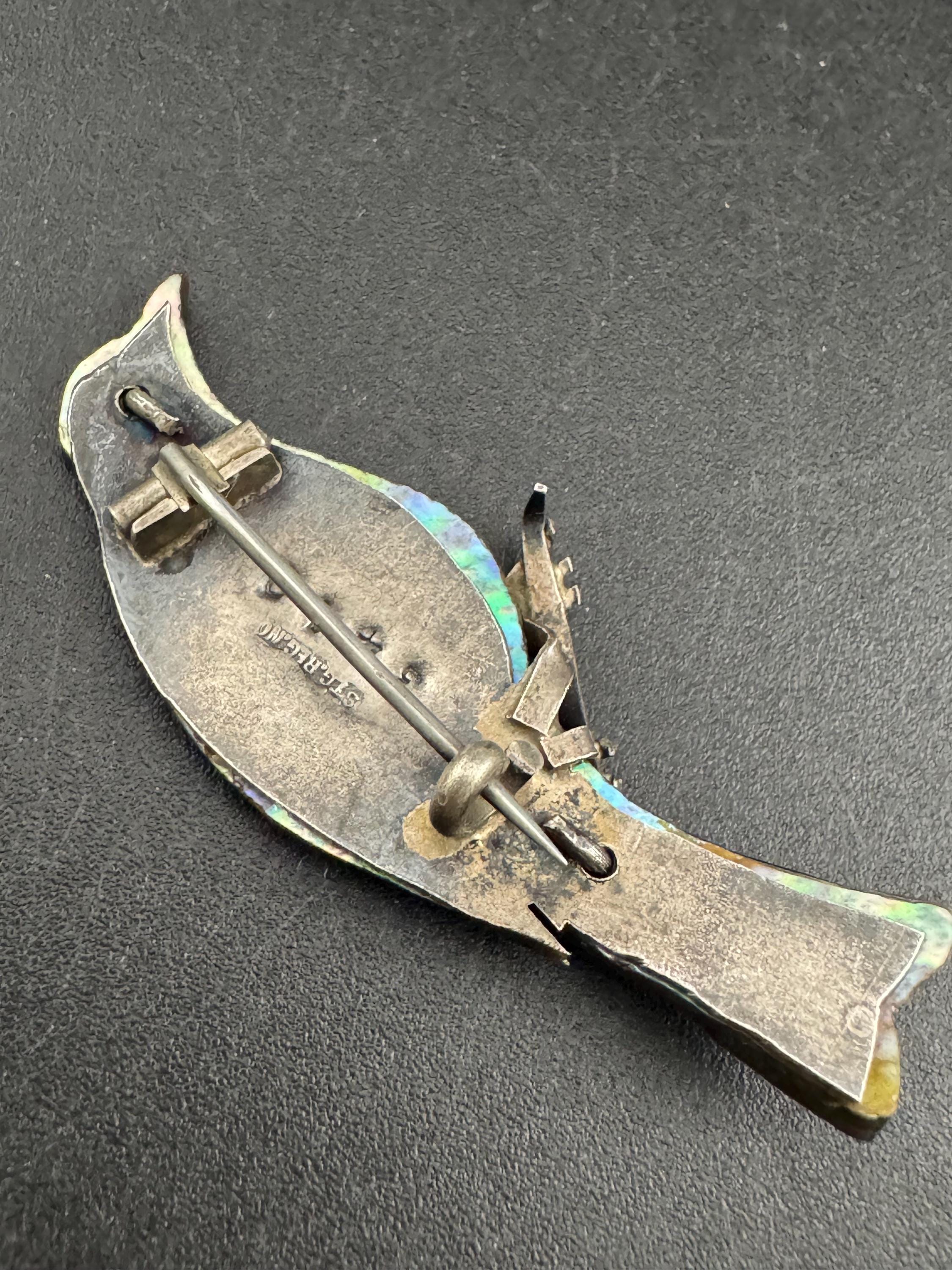 925 abalone shell bird Brooch, sterling silver