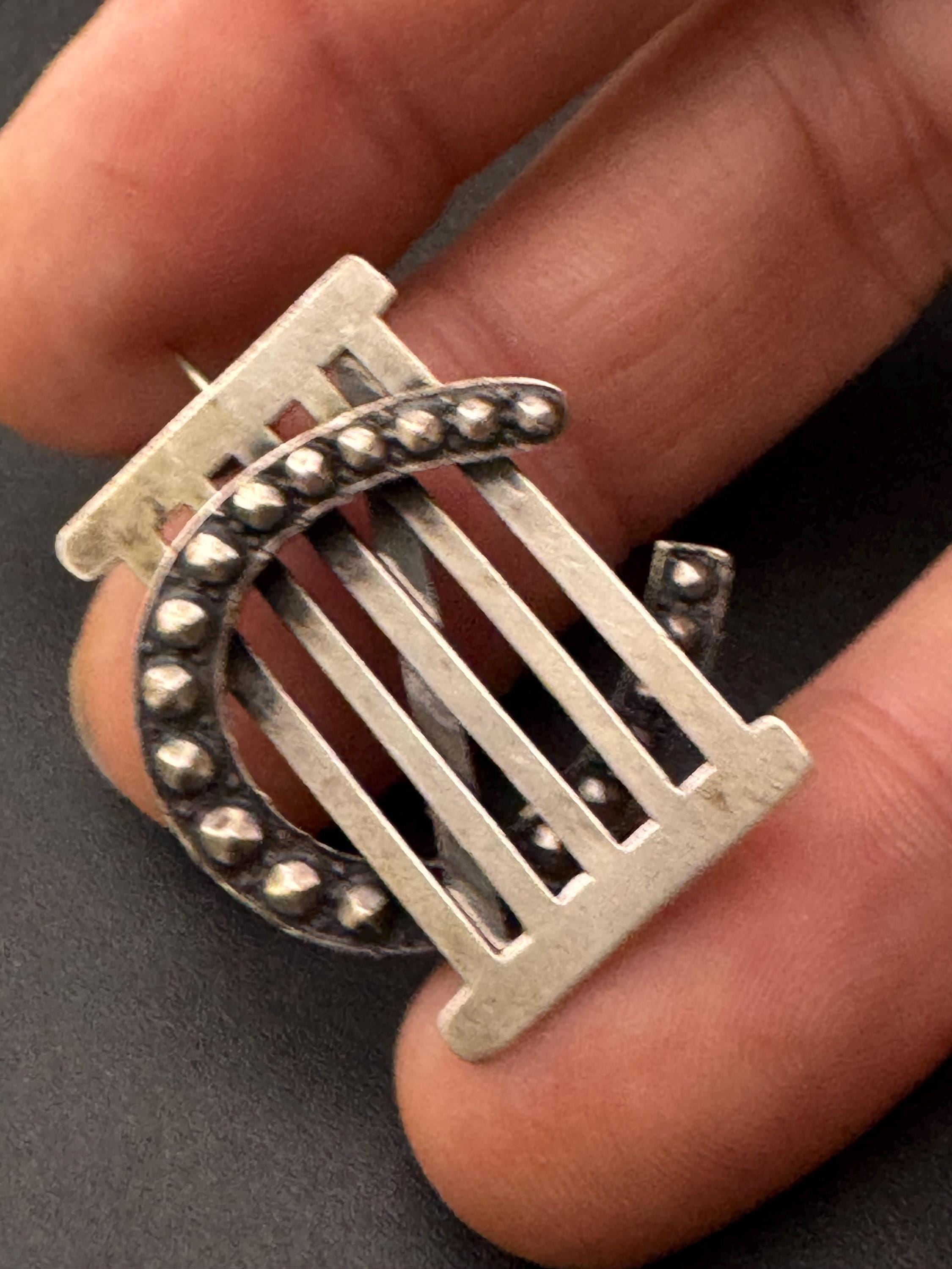 Antique 925 cut steel gate and  horseshoe brooch, equestrian  white metal