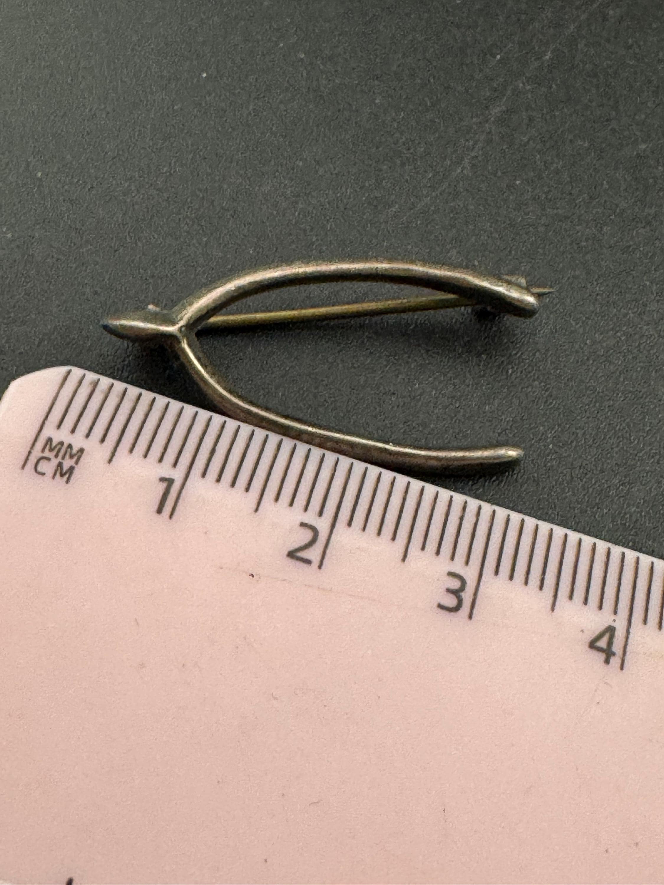 Antique good Luck Wishbone sterling silver brooch