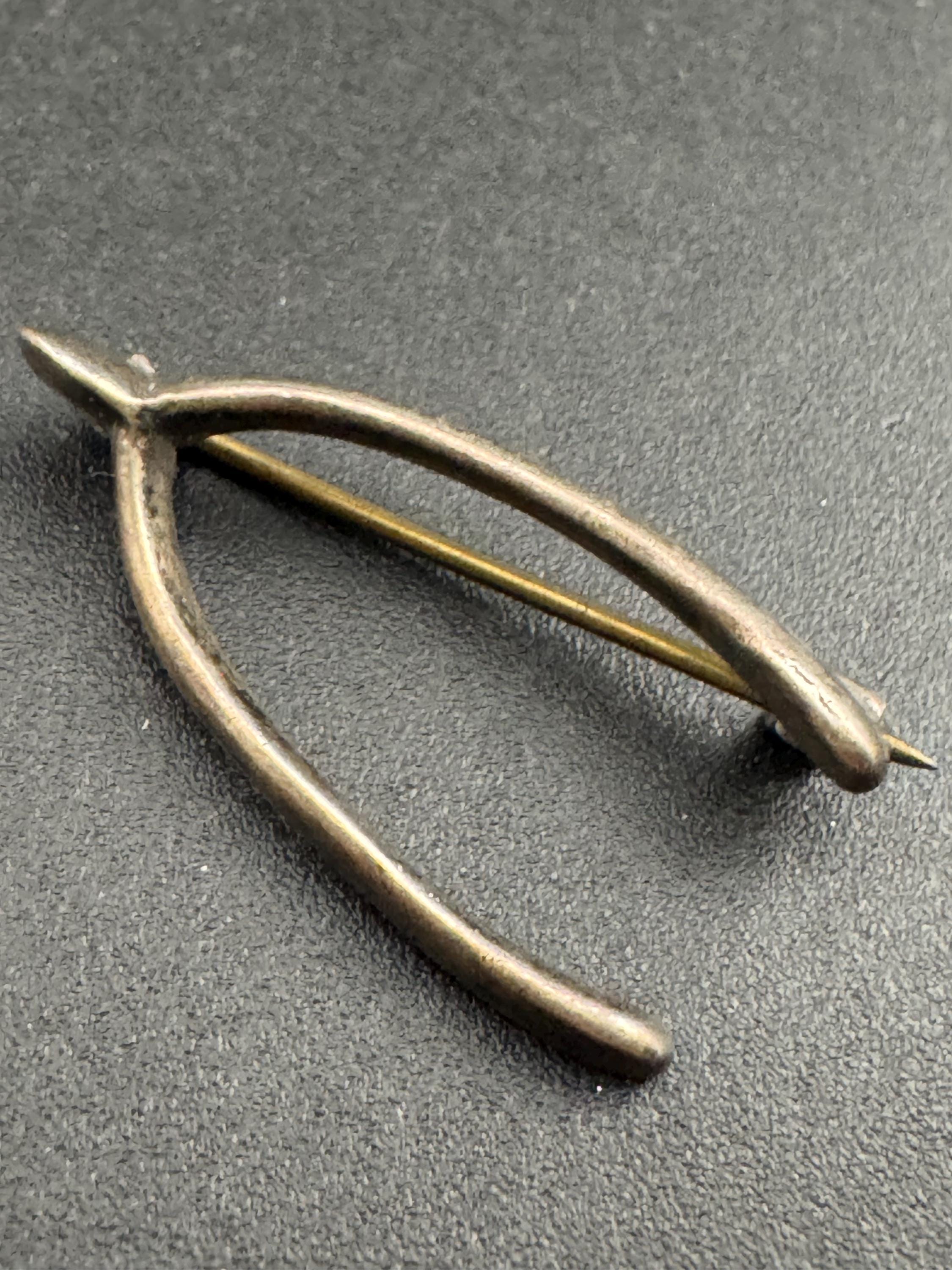 Antique good Luck Wishbone sterling silver brooch