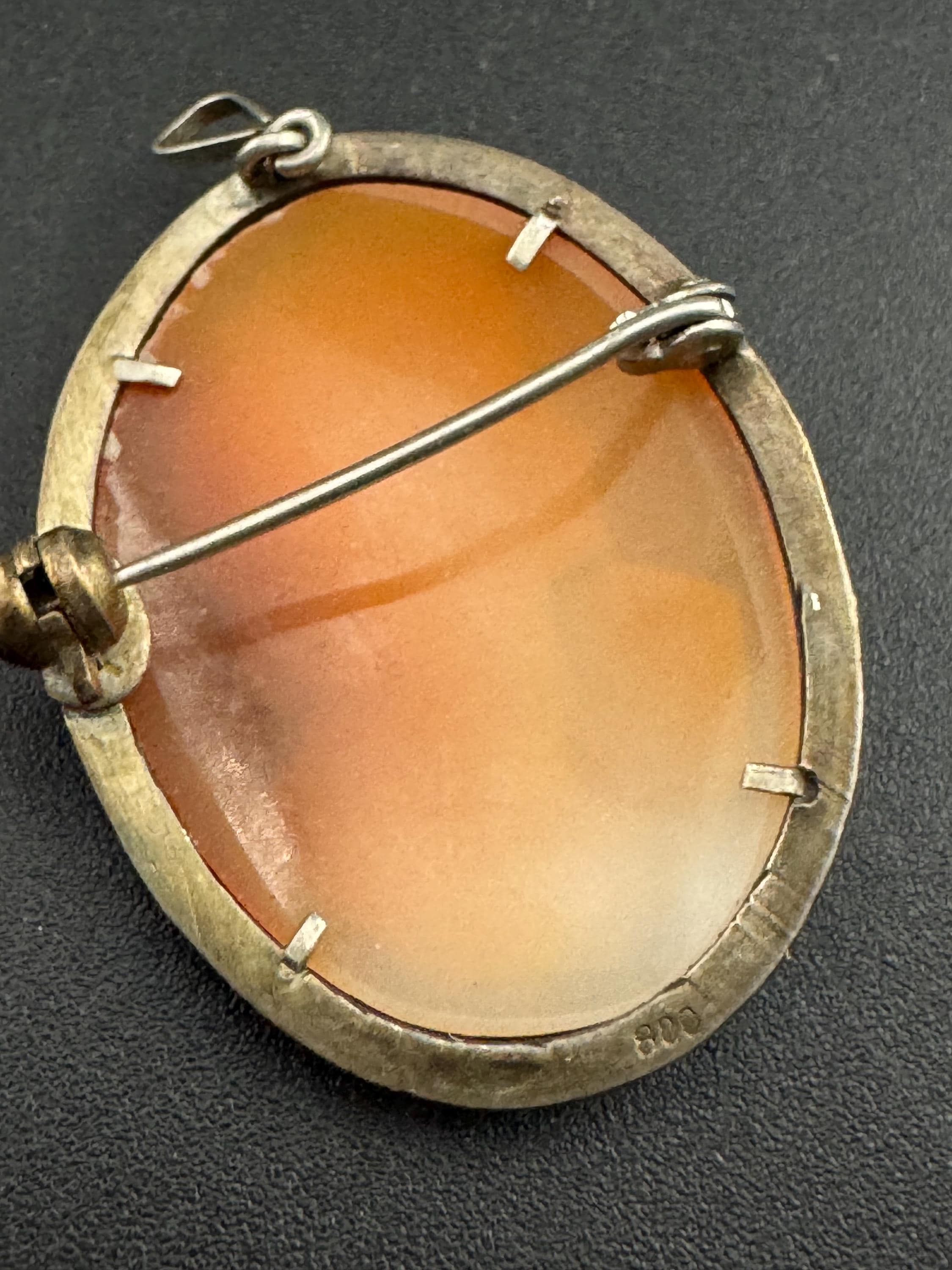 Antique Carved Cameo Brooch: 800 Continental Silver, Art Deco