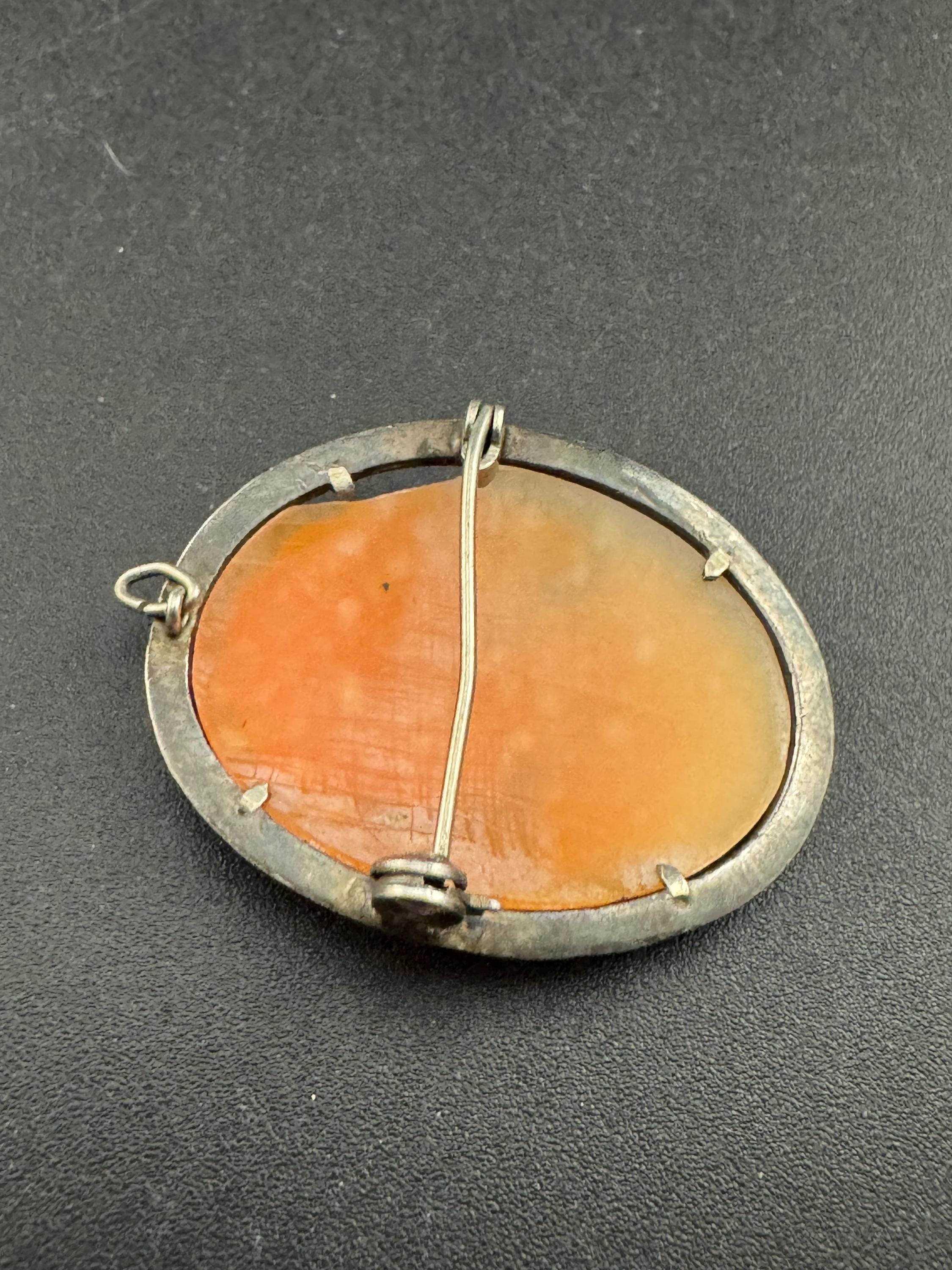 Antique Carved Cameo Brooch: 800 Continental Silver, Art Deco