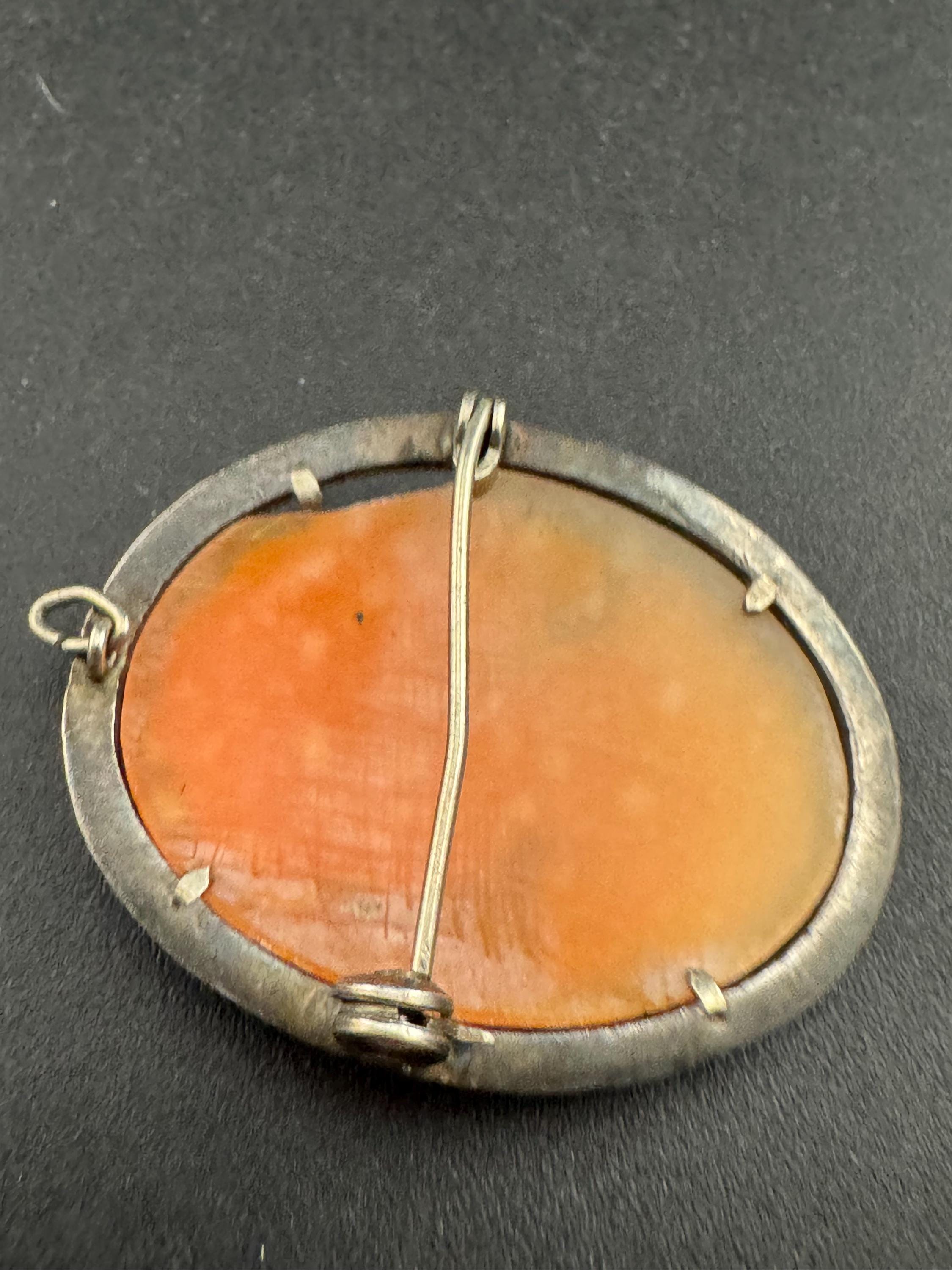 Antique Carved Cameo Brooch: 800 Continental Silver, Art Deco