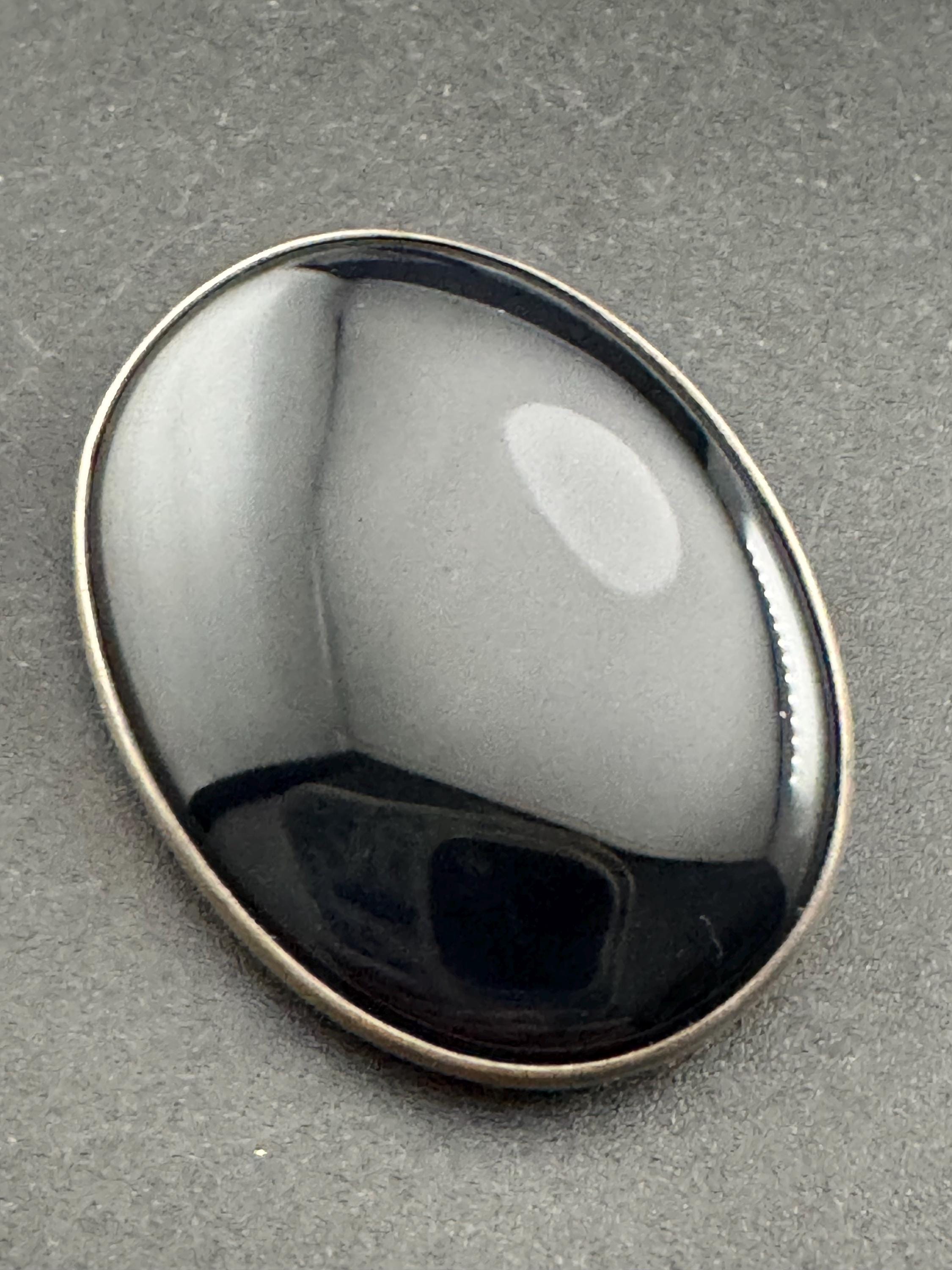 Vintage black onyx gemstone oval Brooch, Sterling 925 solid silver