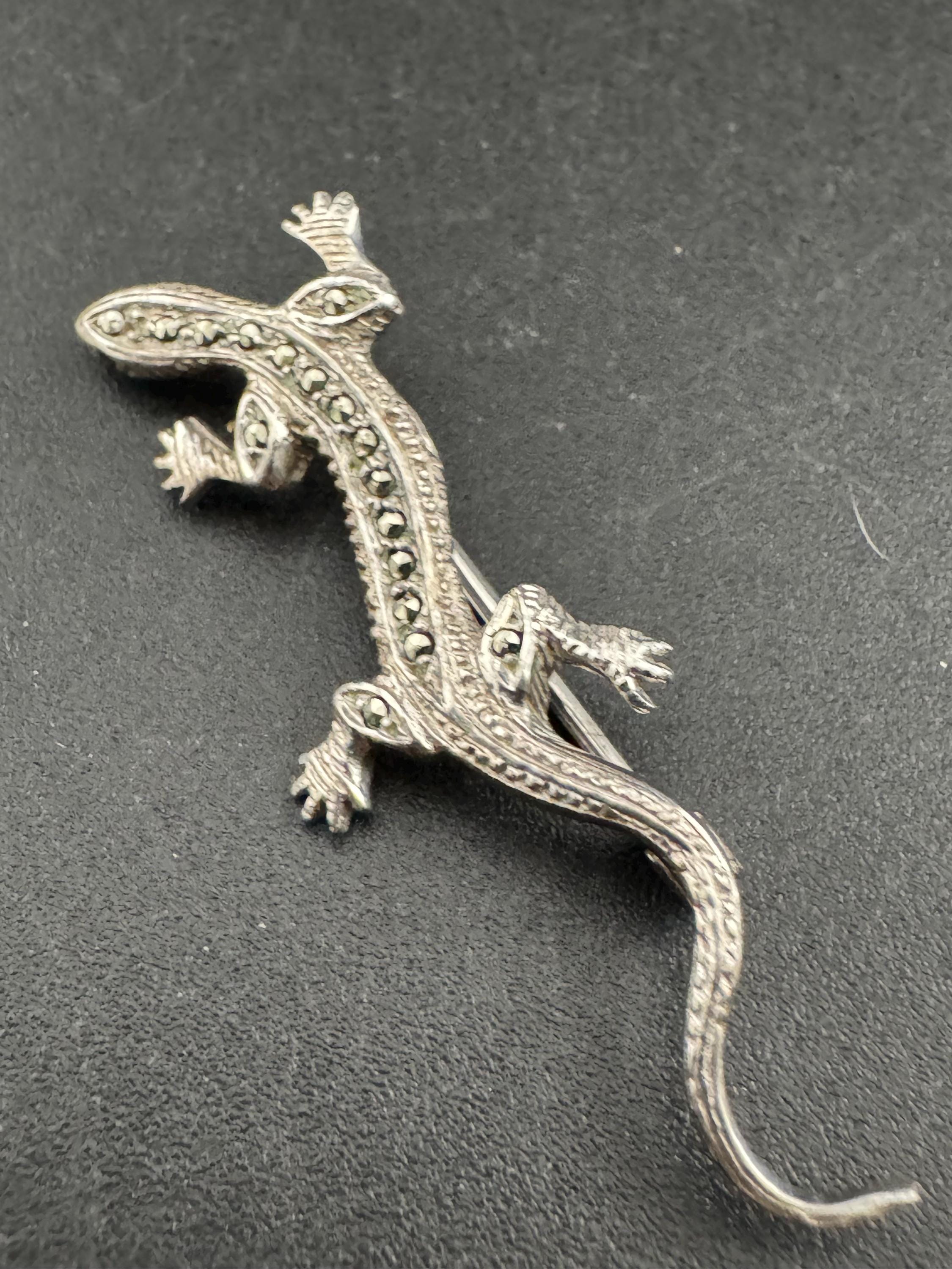 Vintage 925 Lizard Marcasite brooch,  Sterling Silver