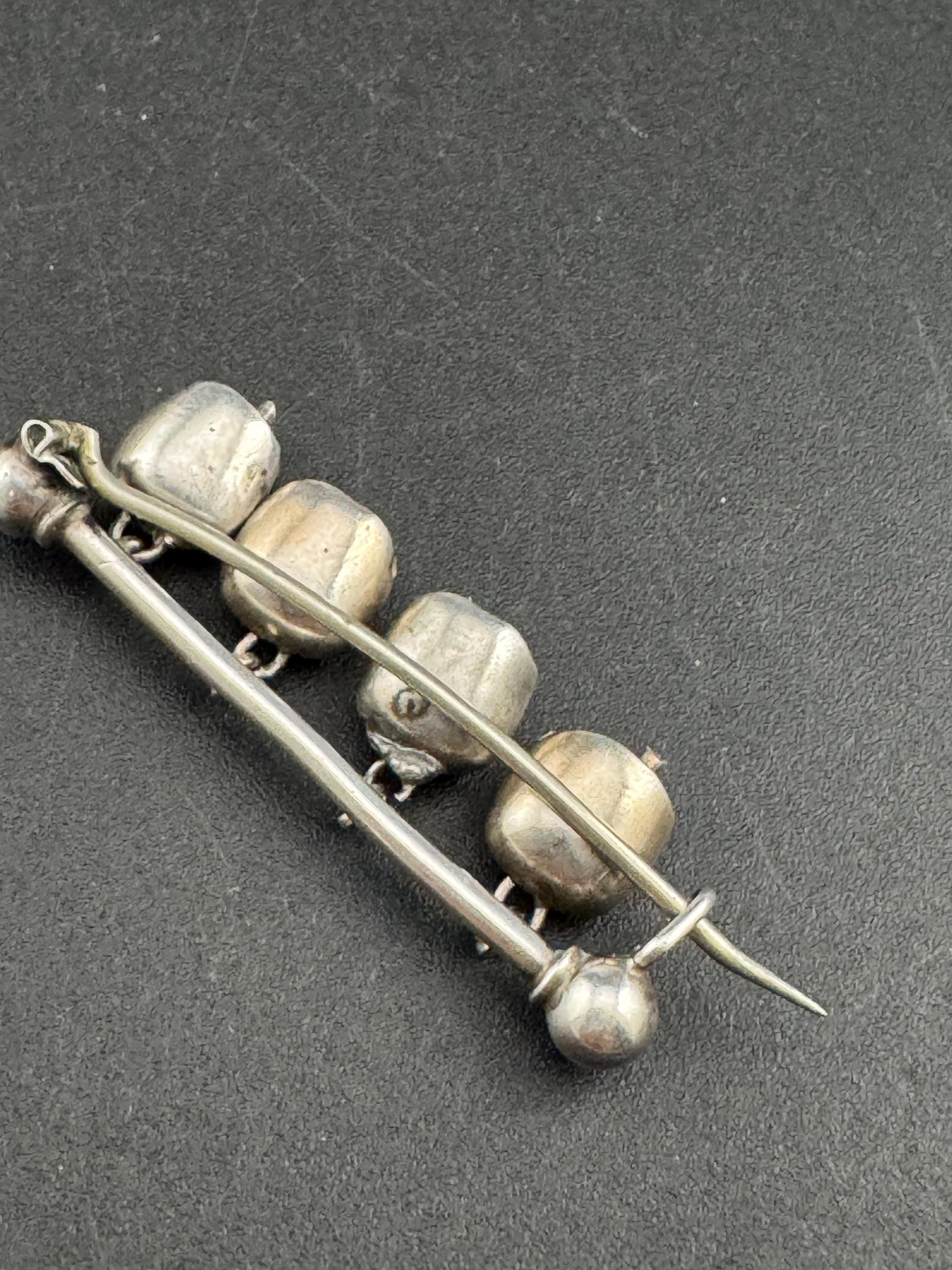 Sterling 925 silver cow bell alpine bar brooch, Edwardian