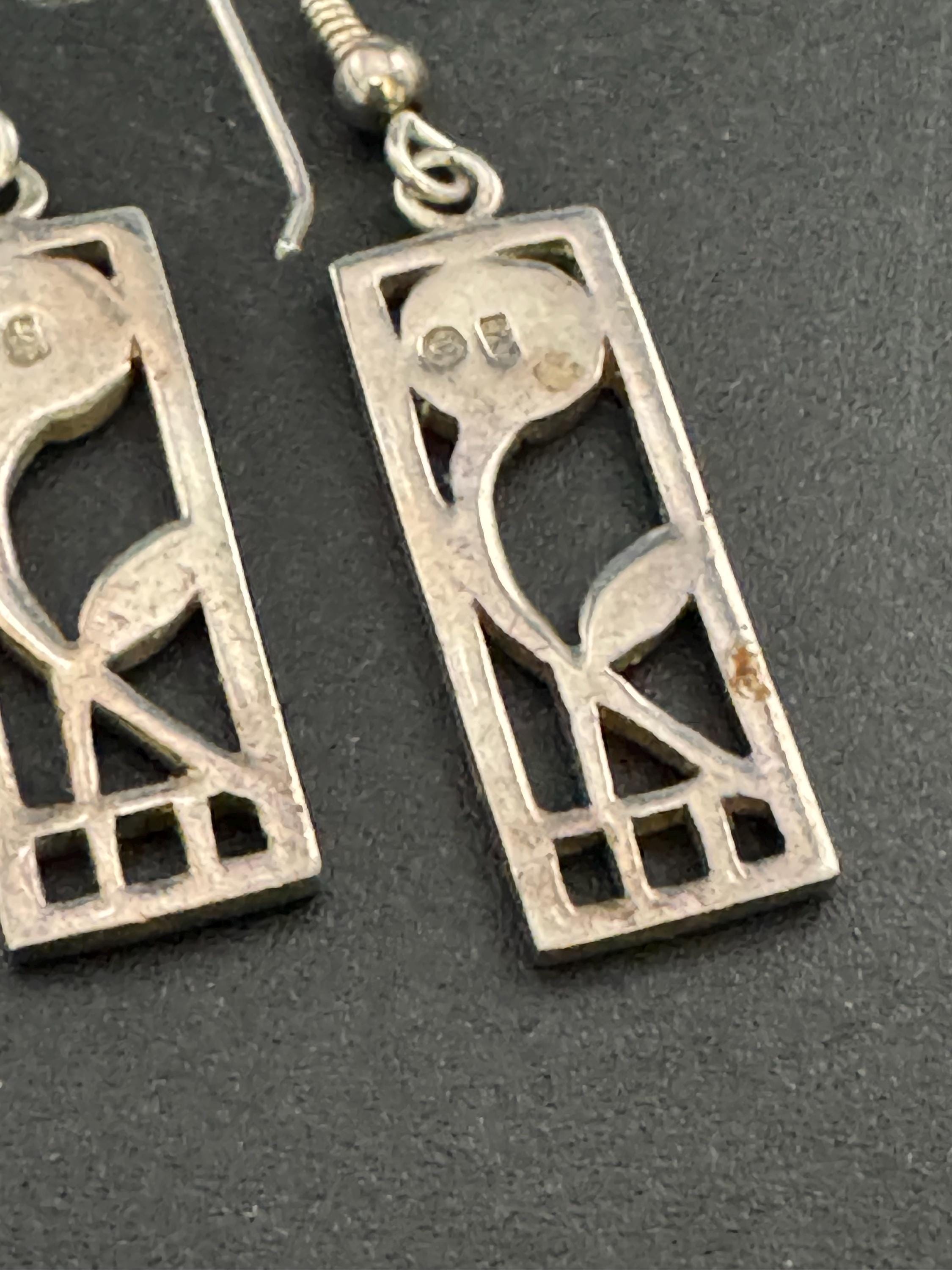 Vintage Sterling Silver drop Earrings, Art nouveau openwork 925