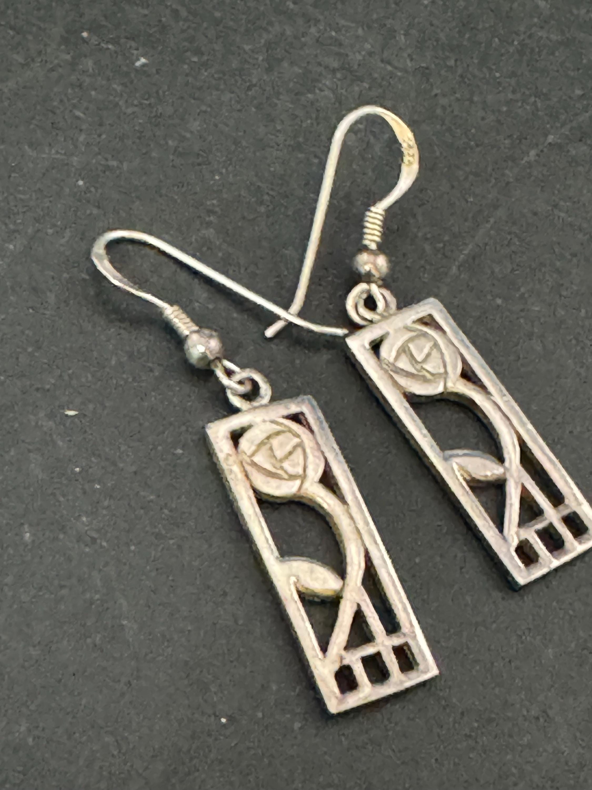 Vintage Sterling Silver drop Earrings, Art nouveau openwork 925
