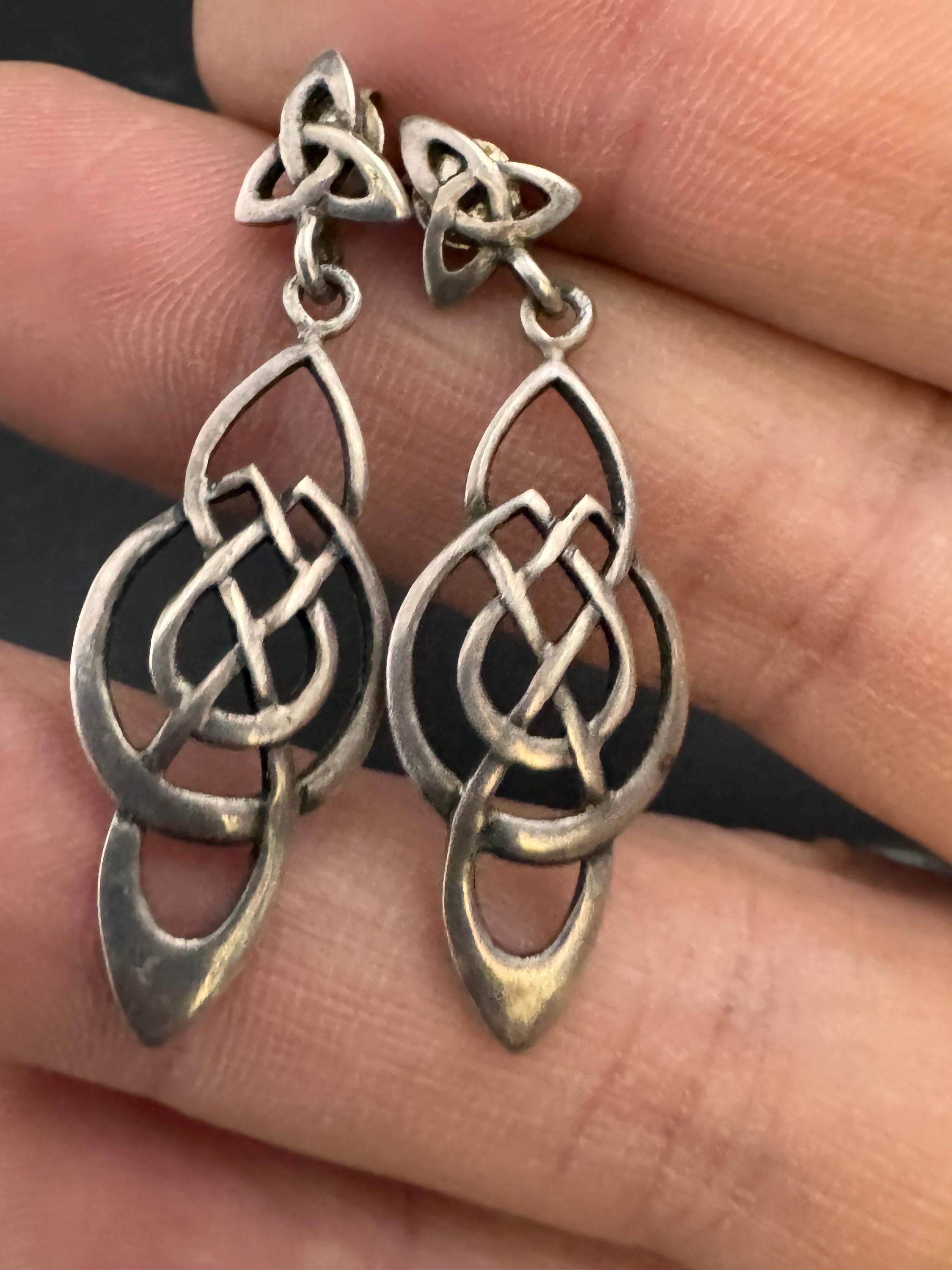 Vintage Sterling Silver drop Earrings, Art nouveau style 925 by past times