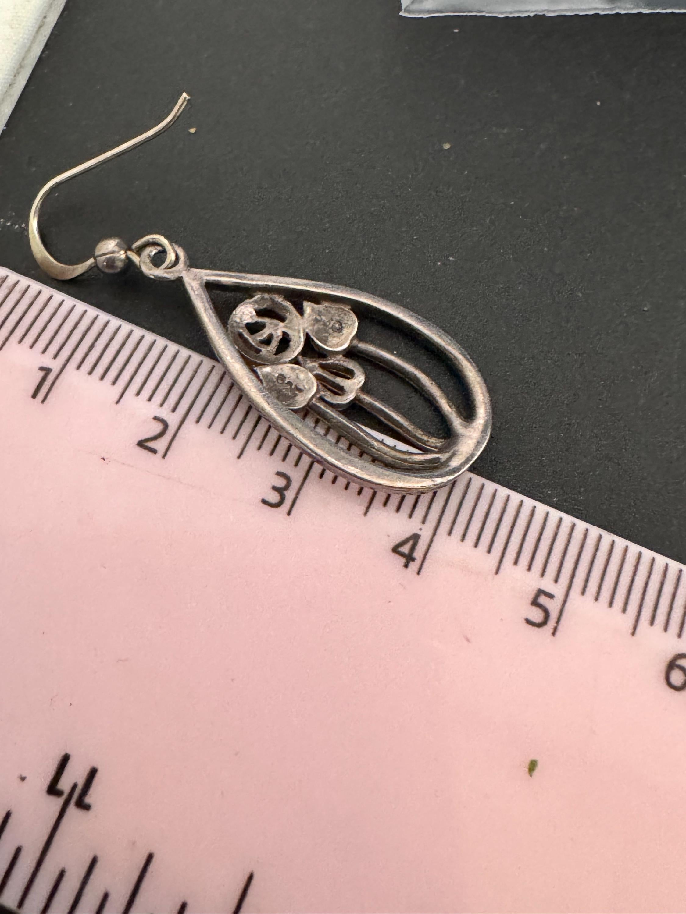 Vintage Sterling Silver drop Earrings, Art nouveau teardrop style 925