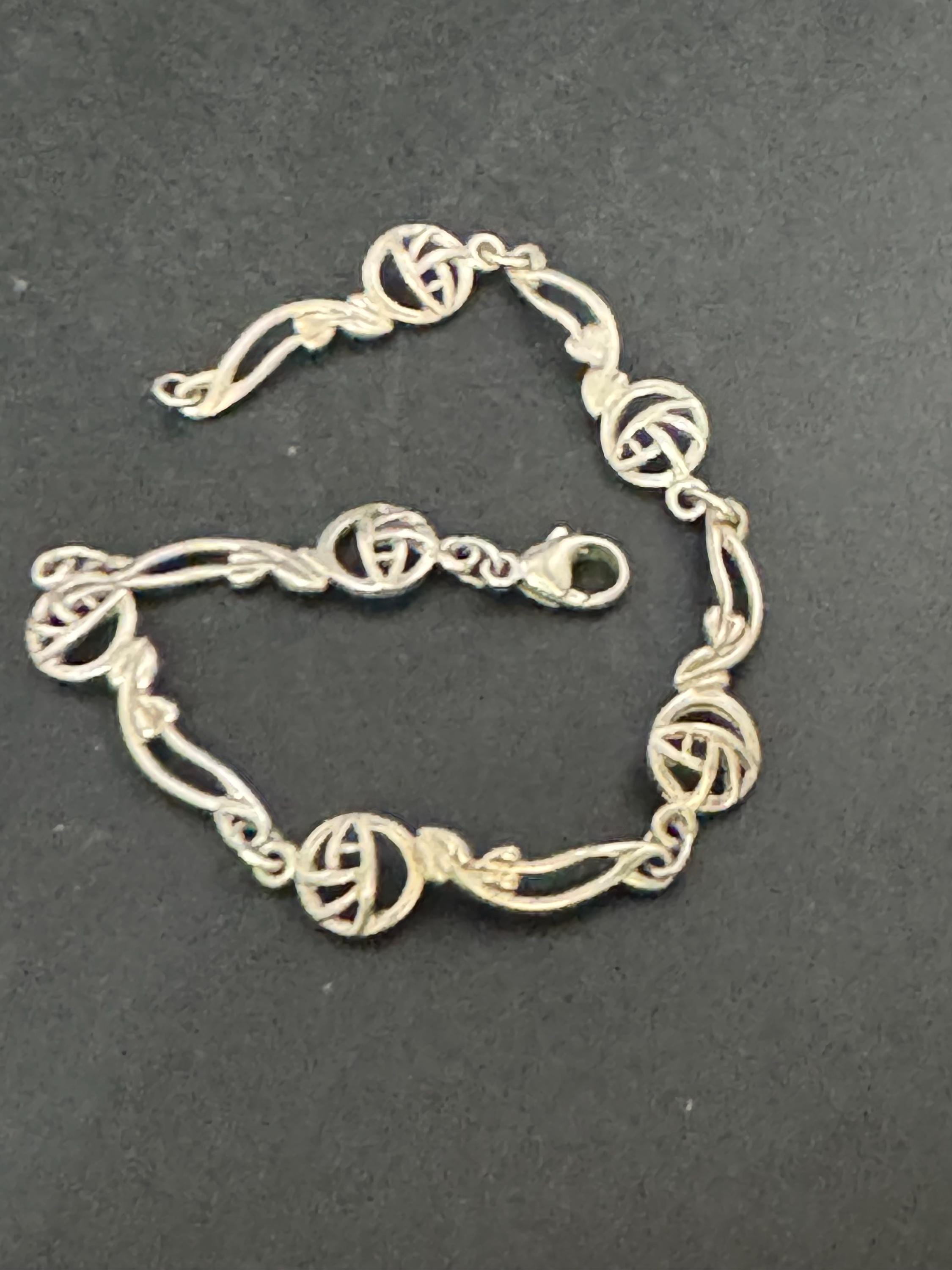 Vintage 925 Silver chain link floral bracelet, Rennie Mackintosh style
