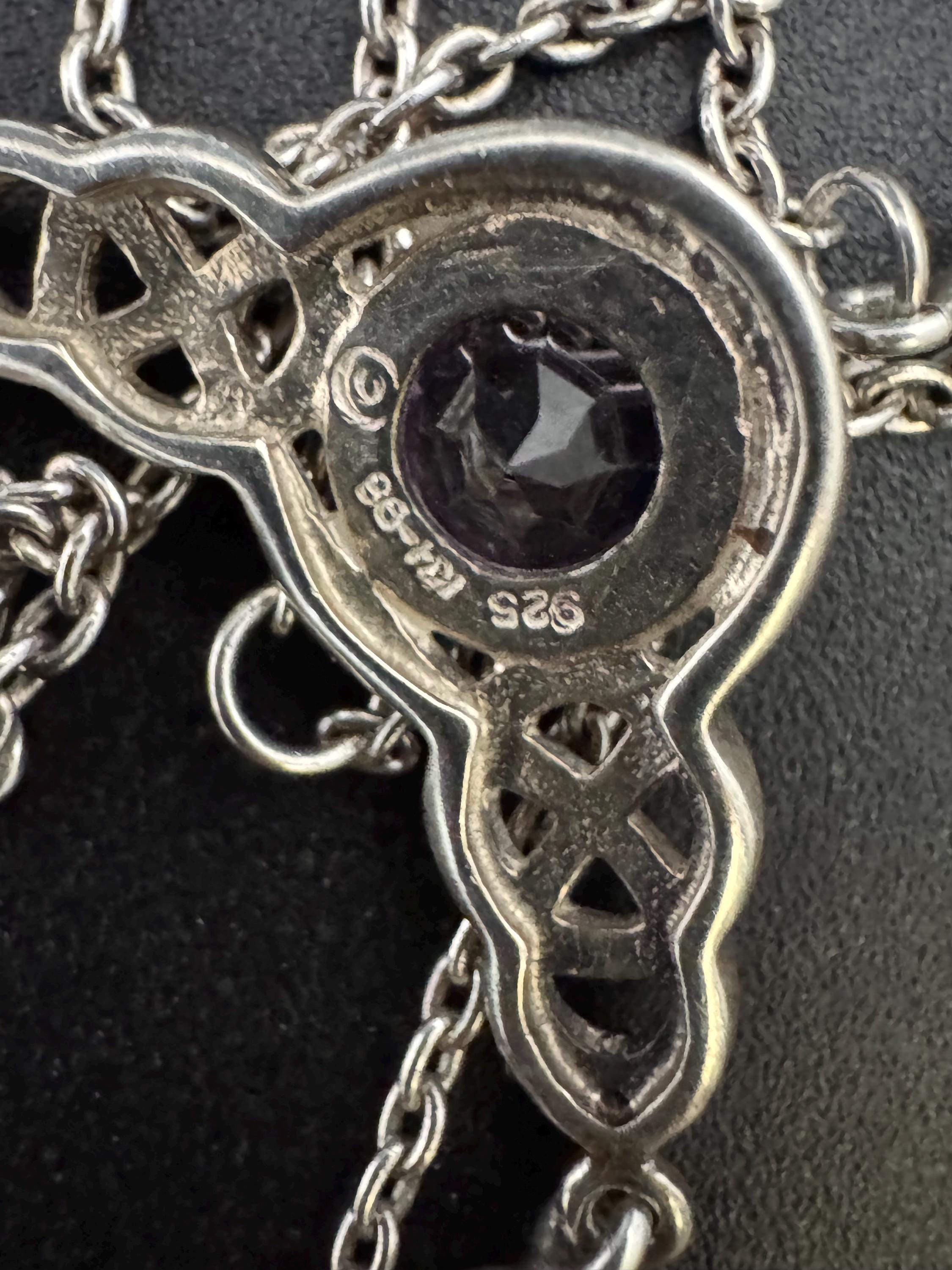 Kit heath 925 Silver and amethyst gem set necklace, Rennie Mackintosh style